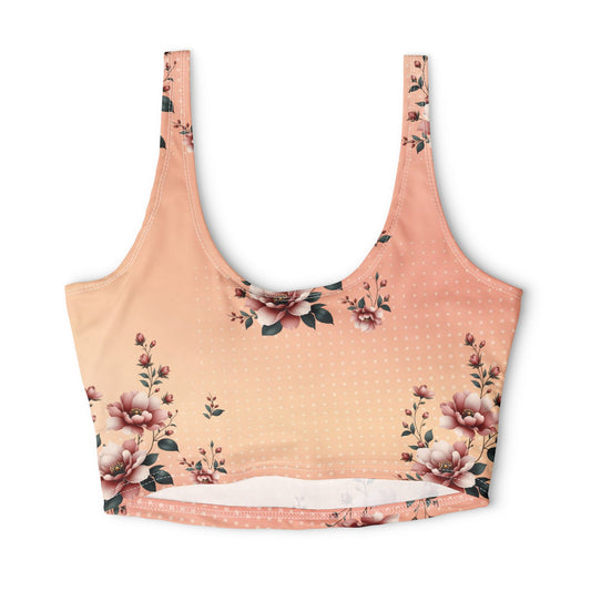 Floral Peach Sports Bra — Vintage Rose Print Activewear