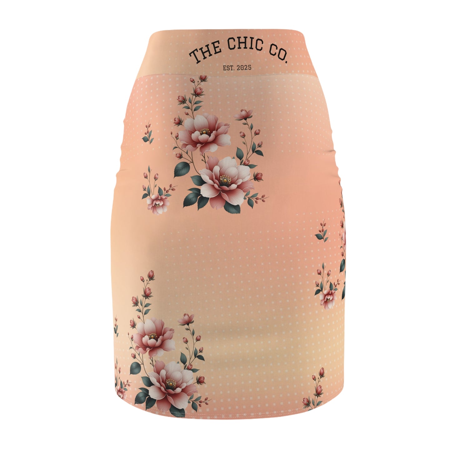 Peach Floral Pencil Skirt — Vintage Rose Print Women's Skirt