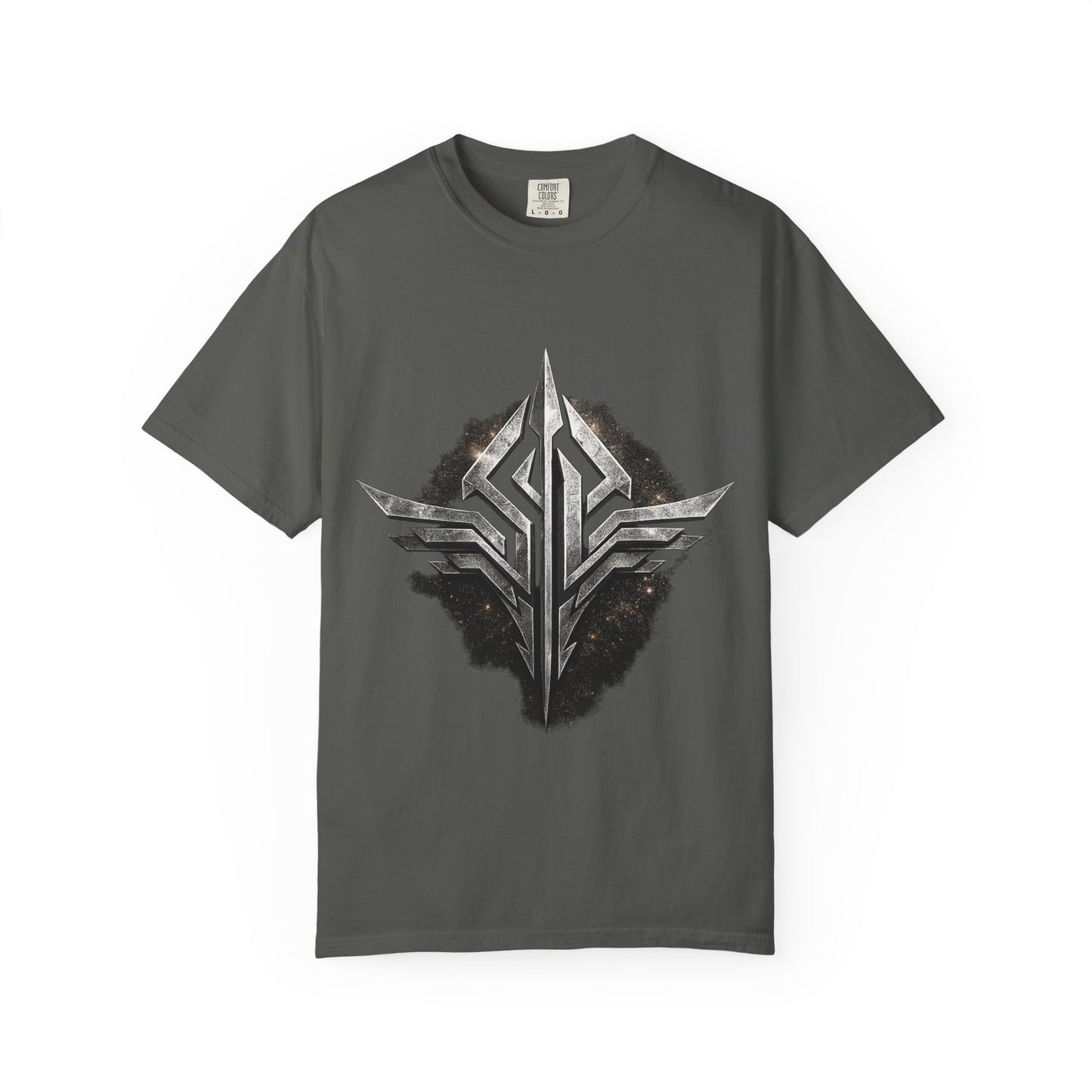 Futuristic Metal Emblem Graphic T‑Shirt