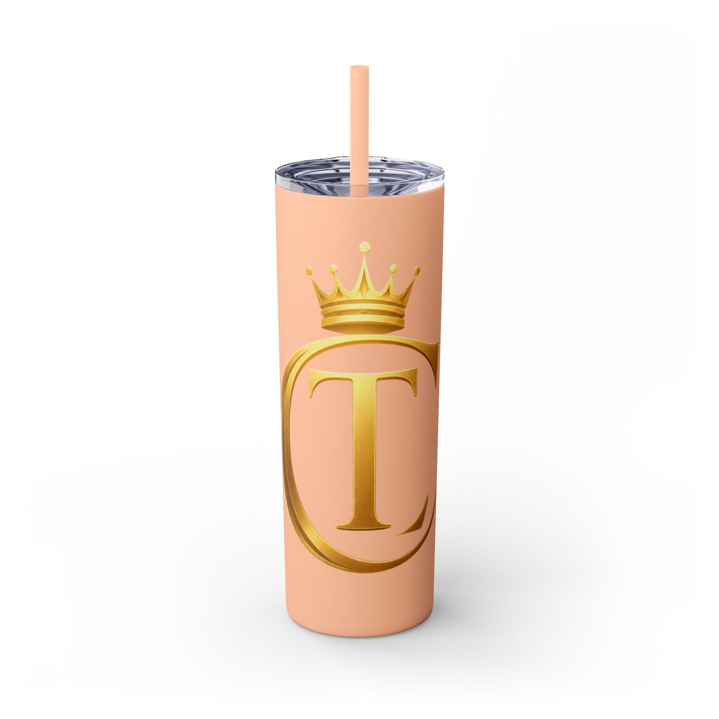 The Chic Co. Gold Crown Monogram Skinny Tumbler 20oz — Gold Stainless Straw