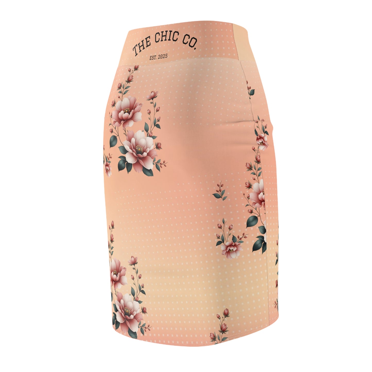 Peach Floral Pencil Skirt — Vintage Rose Print Women's Skirt