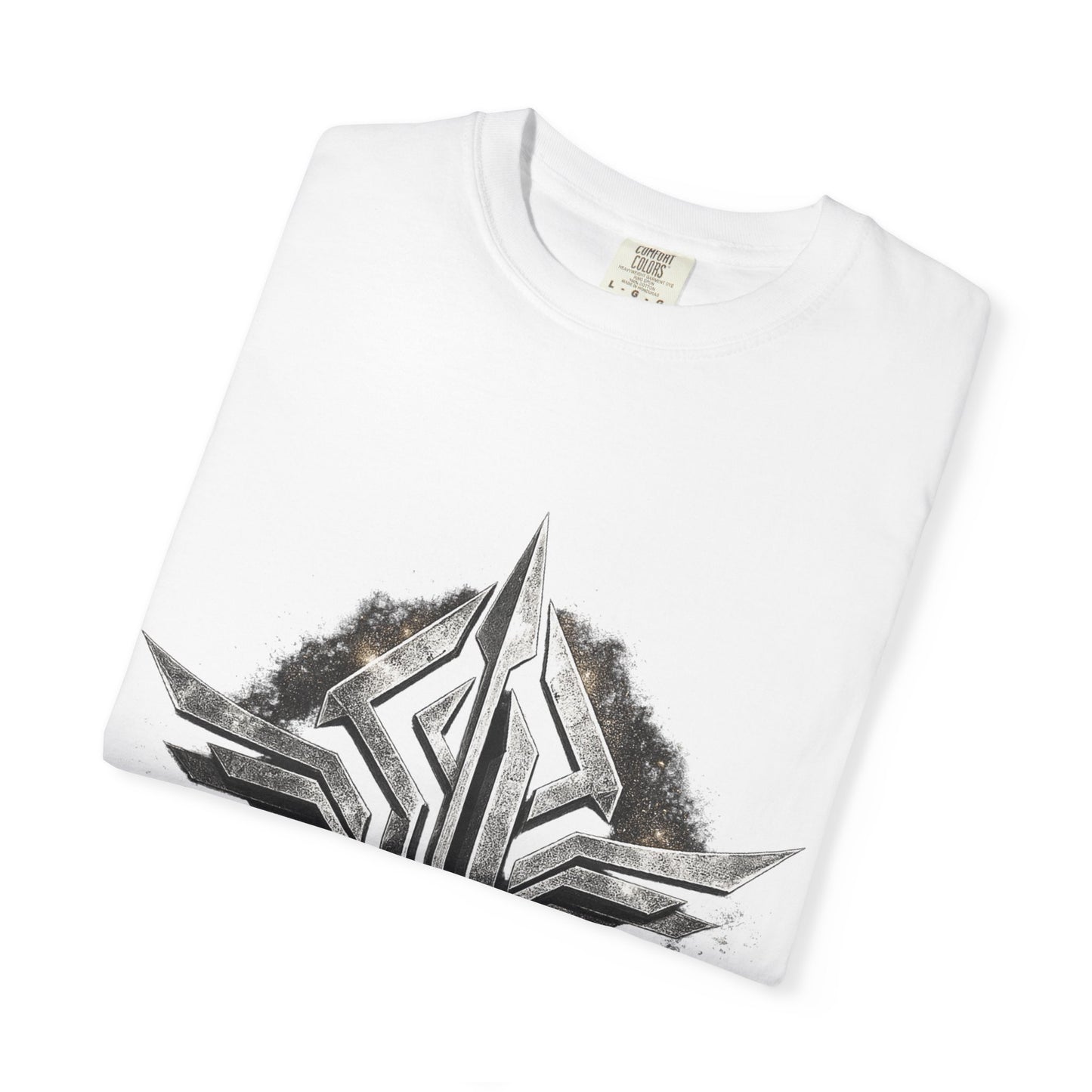 Futuristic Metal Emblem Graphic T‑Shirt