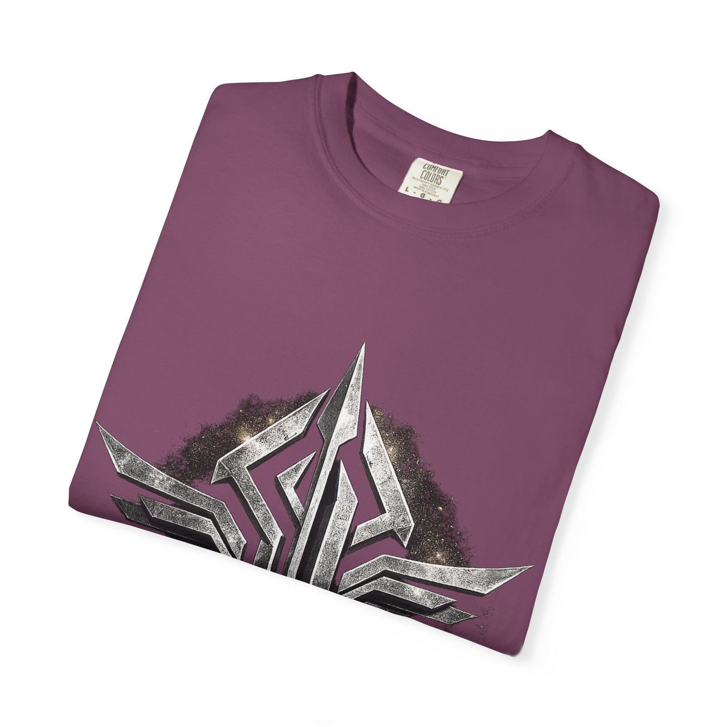 Futuristic Metal Emblem Graphic T‑Shirt