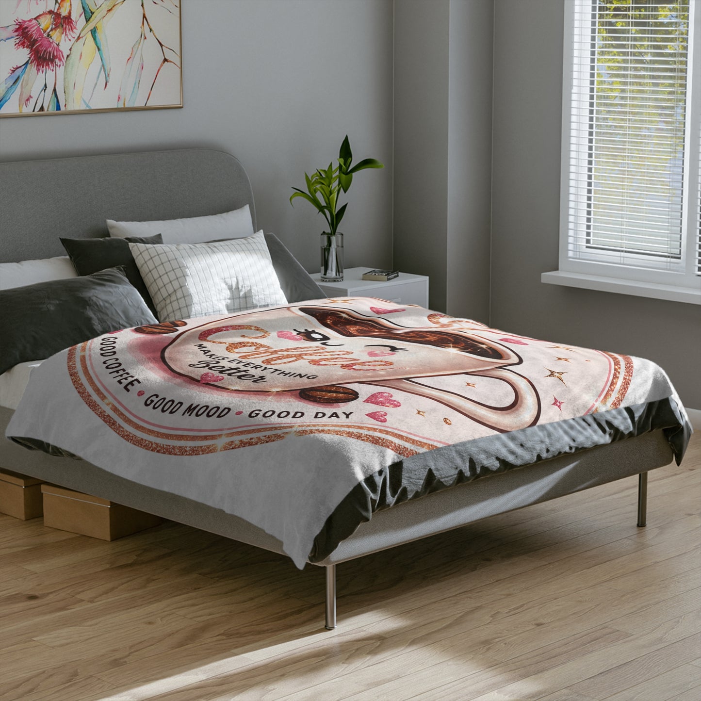 Cozy Coffee Lover Velveteen Blanket — Soft Plush Throw for Relaxing Days
