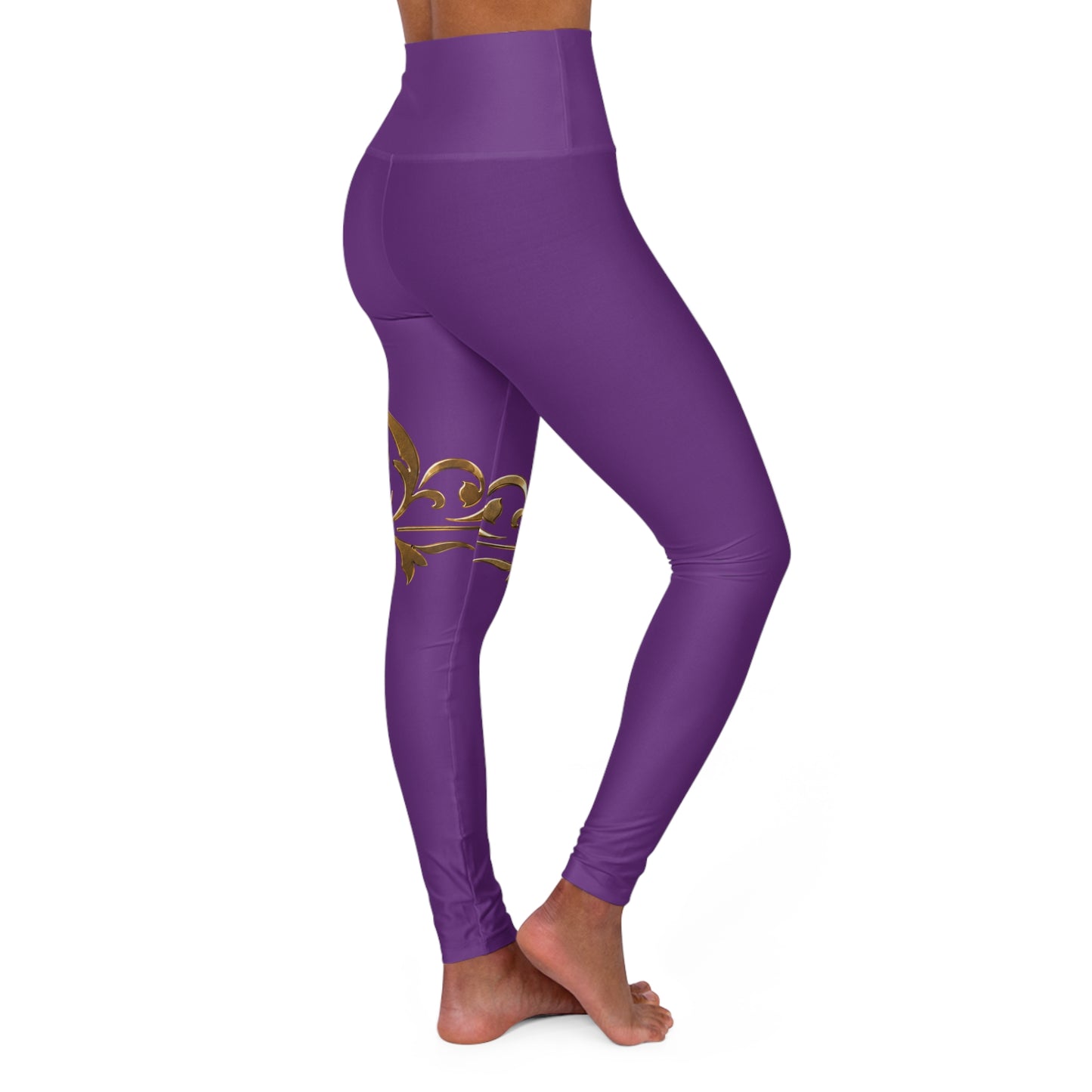 The Chic Co. Signature Gold Flourish High-Waist Yoga Leggings (Purple)
