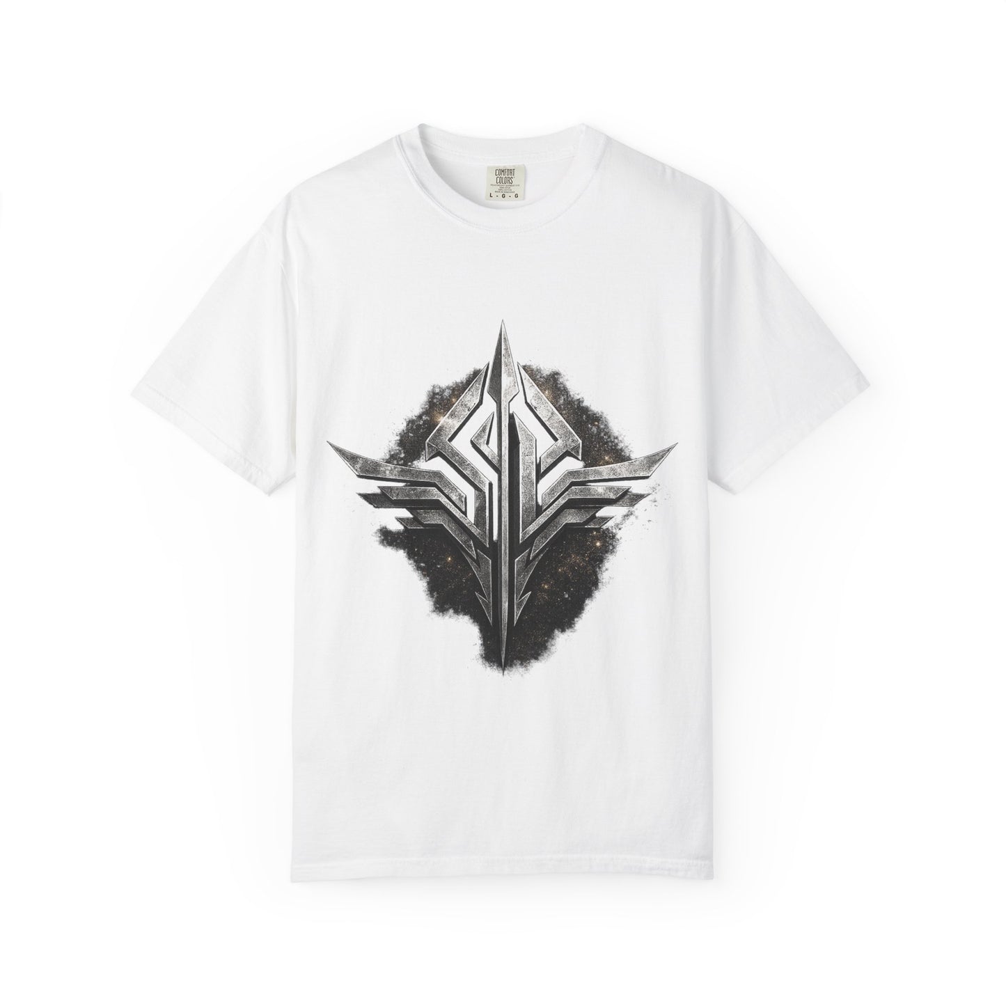 Futuristic Metal Emblem Graphic T‑Shirt
