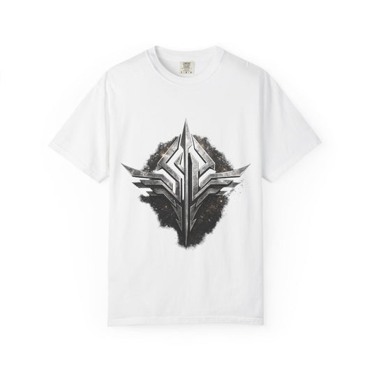 Futuristic Metal Emblem Graphic T‑Shirt