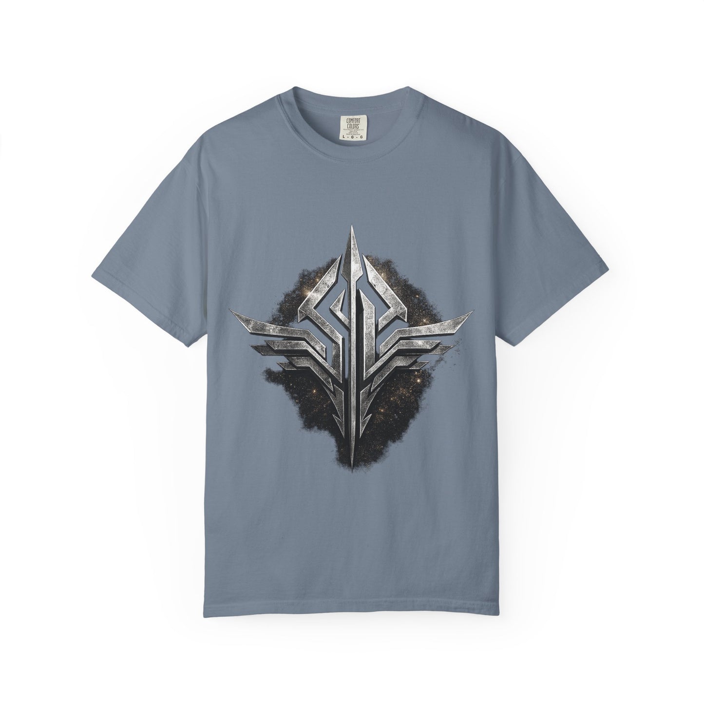 Futuristic Metal Emblem Graphic T‑Shirt