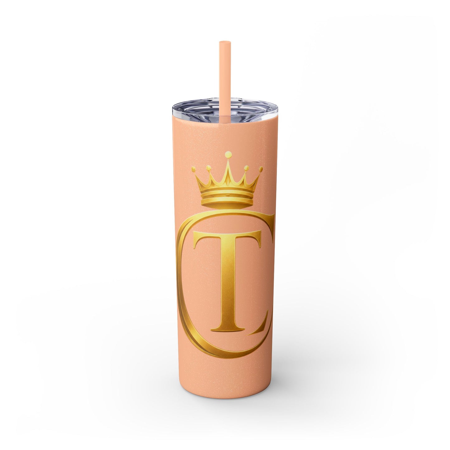 The Chic Co. Gold Crown Monogram Skinny Tumbler 20oz — Gold Stainless Straw