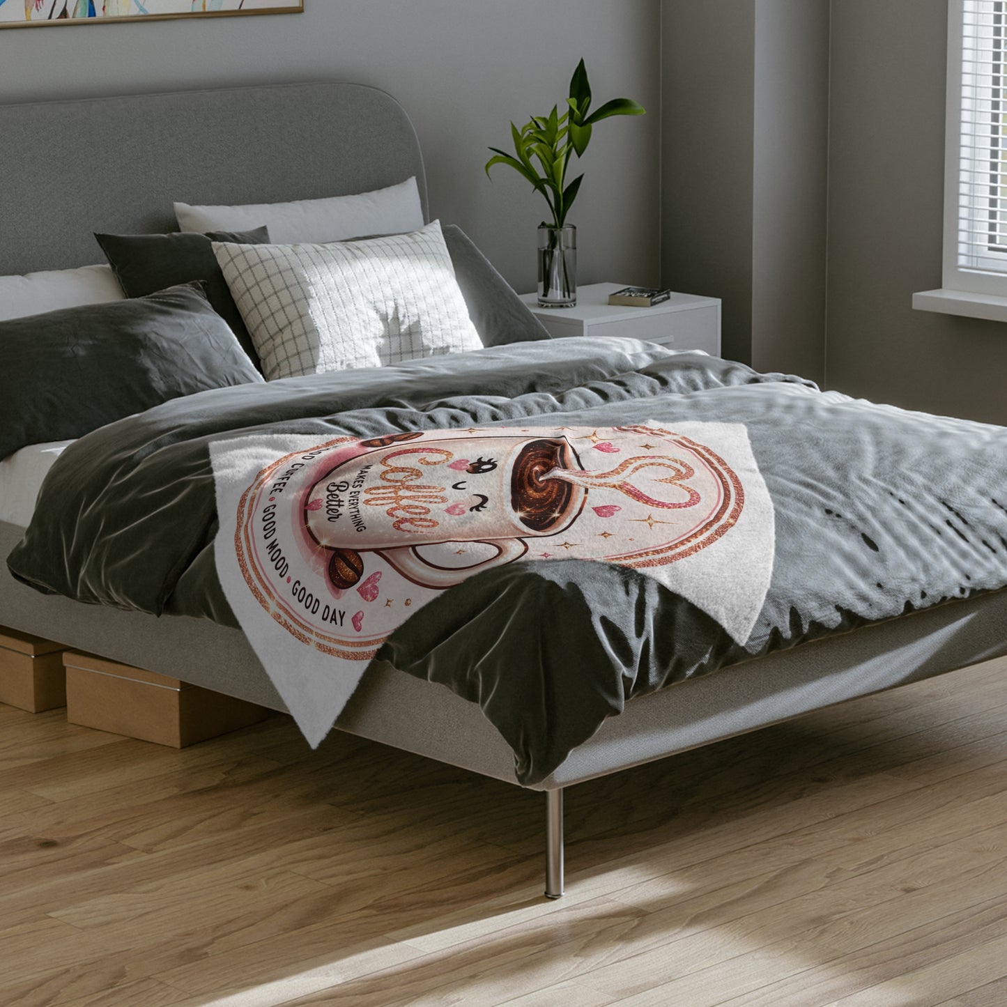 Cozy Coffee Lover Velveteen Blanket — Soft Plush Throw for Relaxing Days