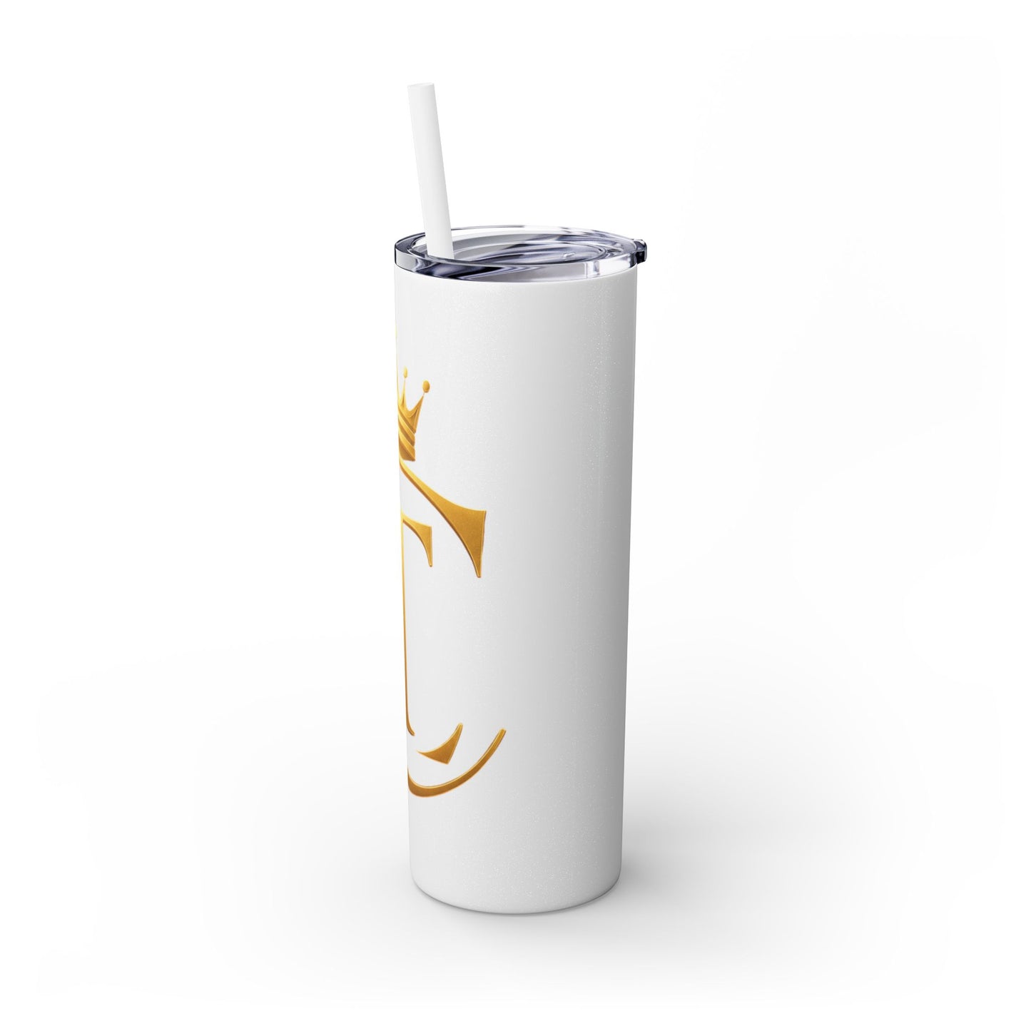 The Chic Co. Gold Crown Monogram Skinny Tumbler 20oz — Gold Stainless Straw