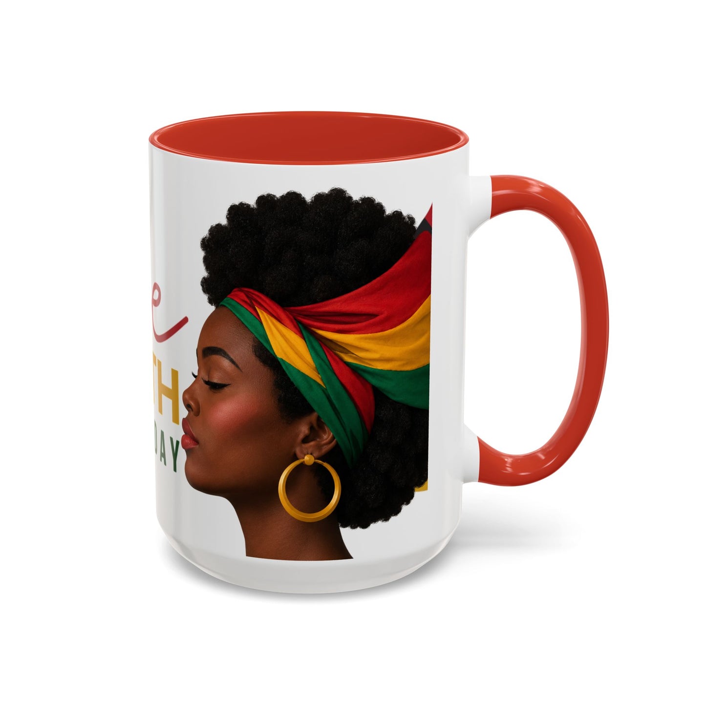Juneteenth Coffee Mug — Black Woman Portrait "Juneteenth Freedom Day" Accent Mug