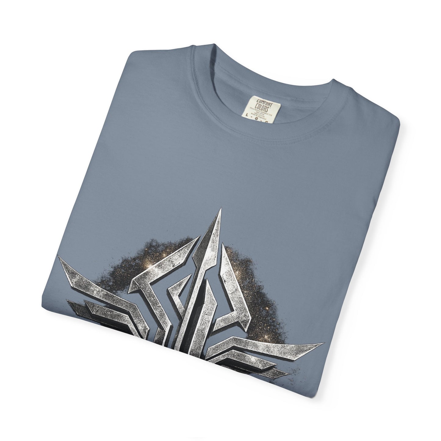Futuristic Metal Emblem Graphic T‑Shirt