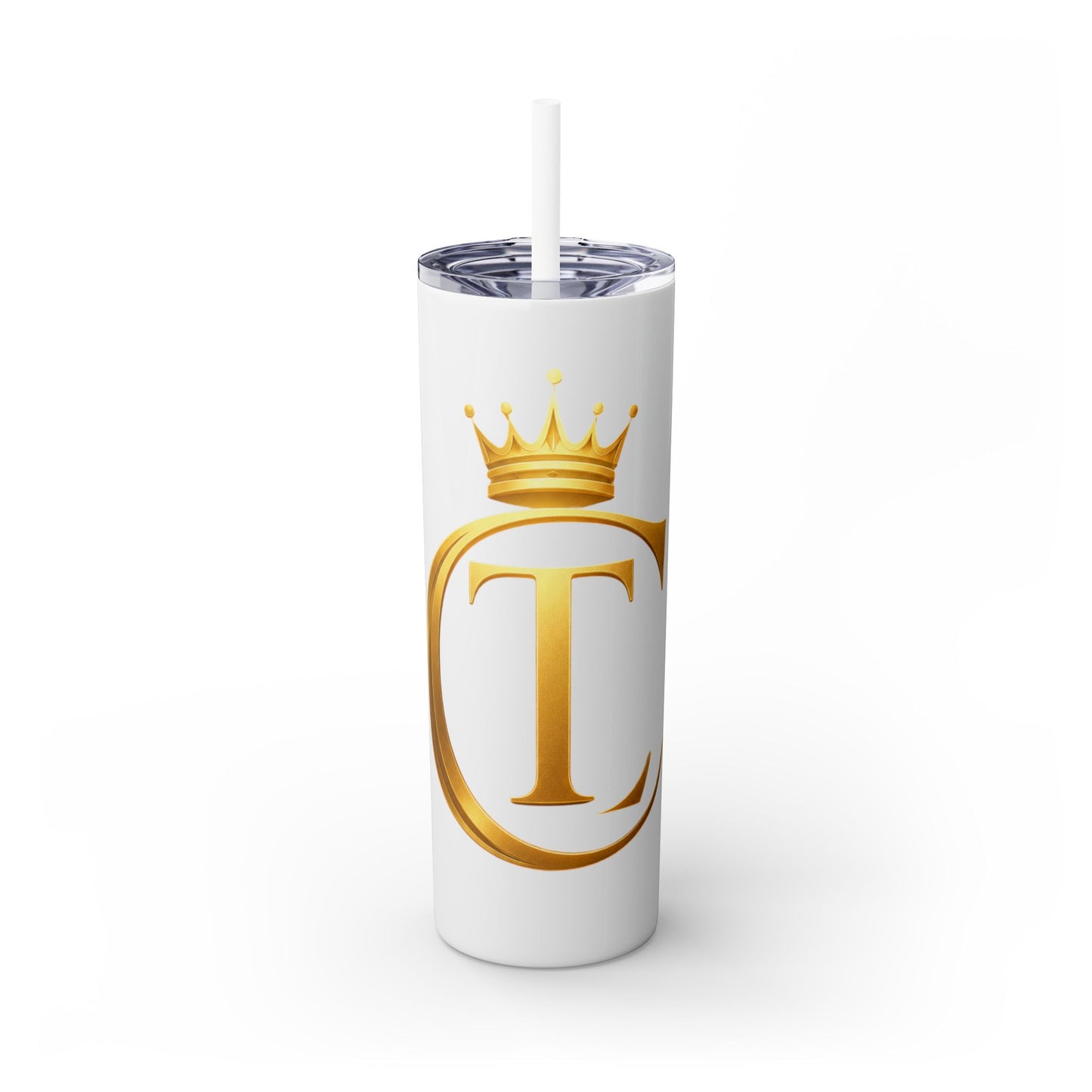 The Chic Co. Gold Crown Monogram Skinny Tumbler 20oz — Gold Stainless Straw