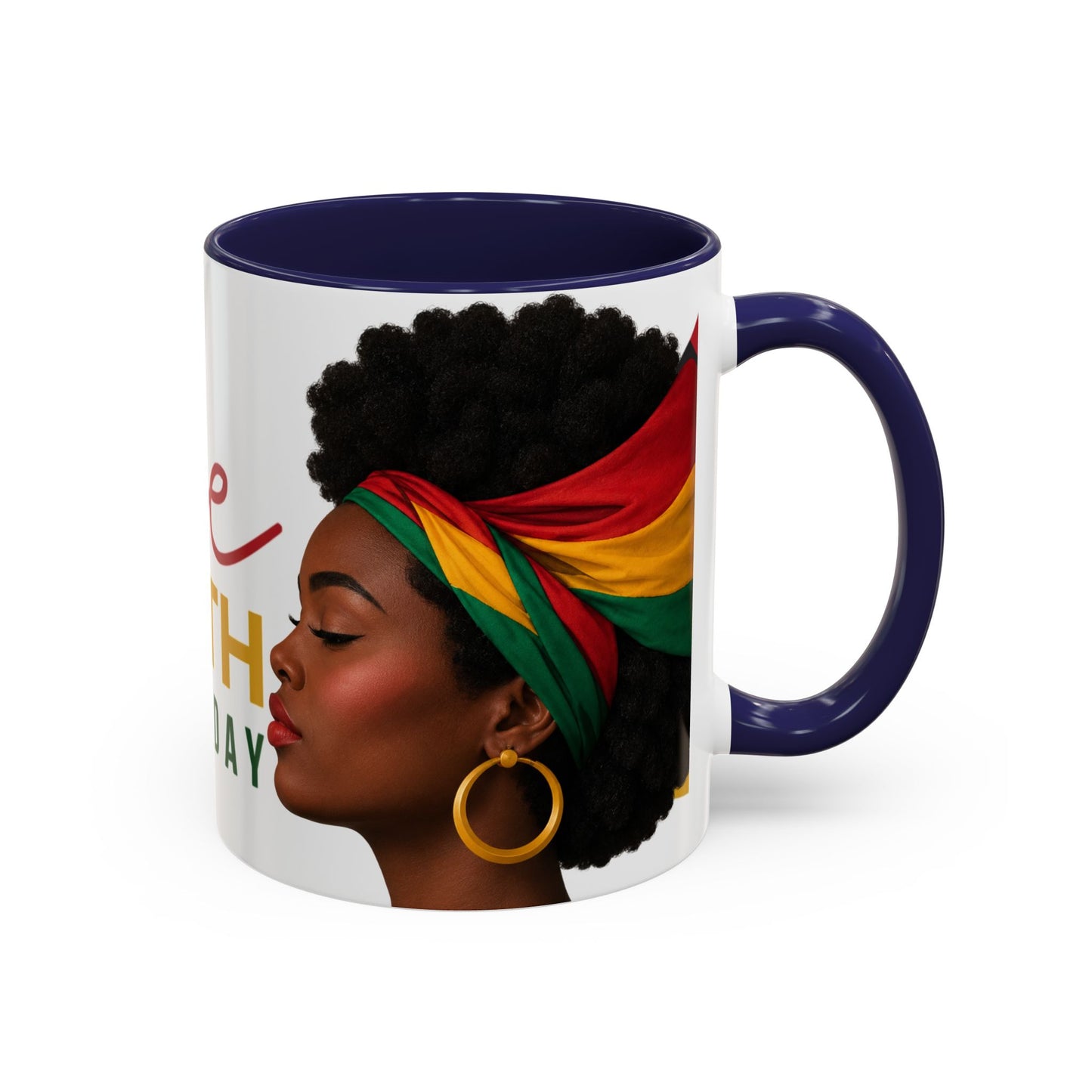 Juneteenth Coffee Mug — Black Woman Portrait "Juneteenth Freedom Day" Accent Mug