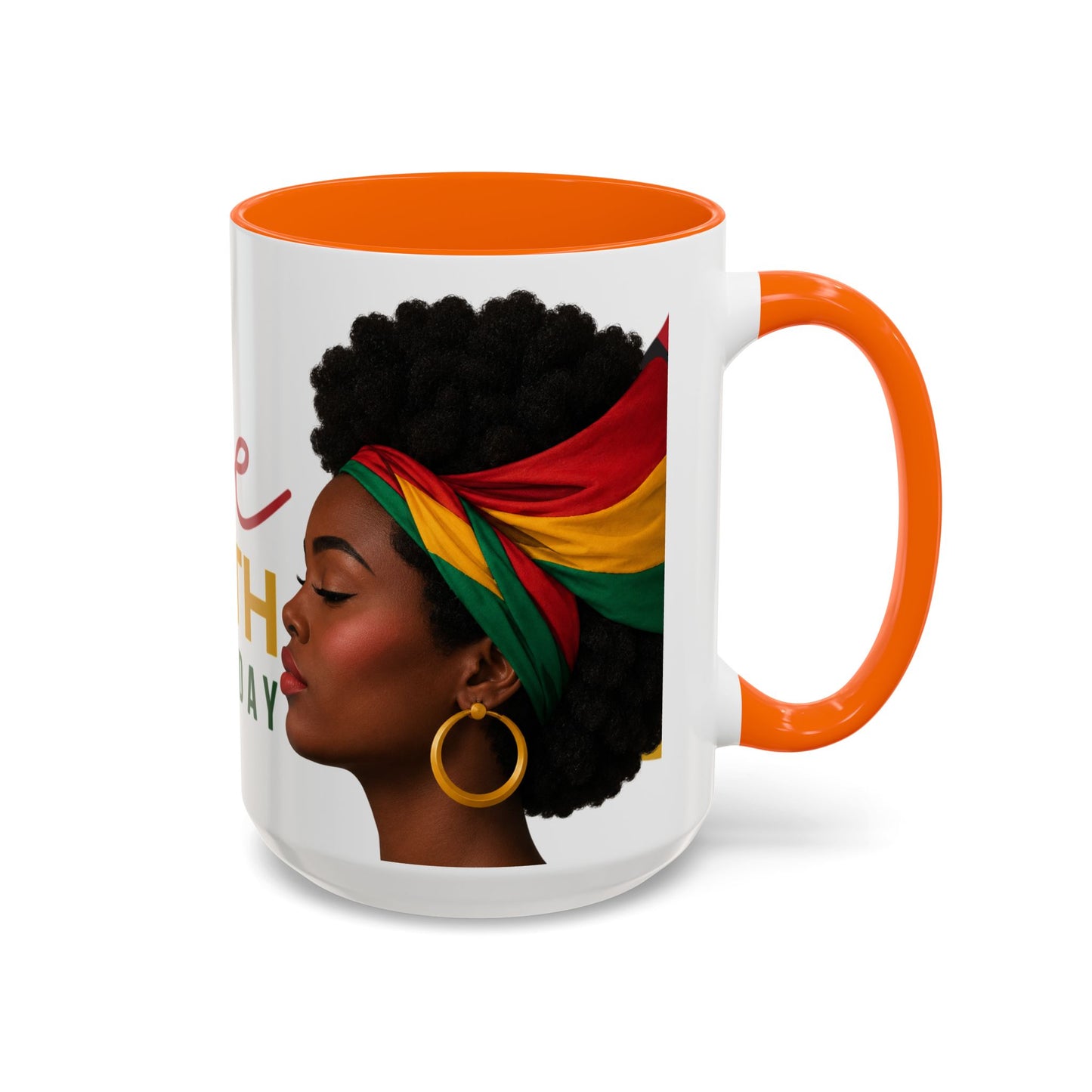 Juneteenth Coffee Mug — Black Woman Portrait "Juneteenth Freedom Day" Accent Mug