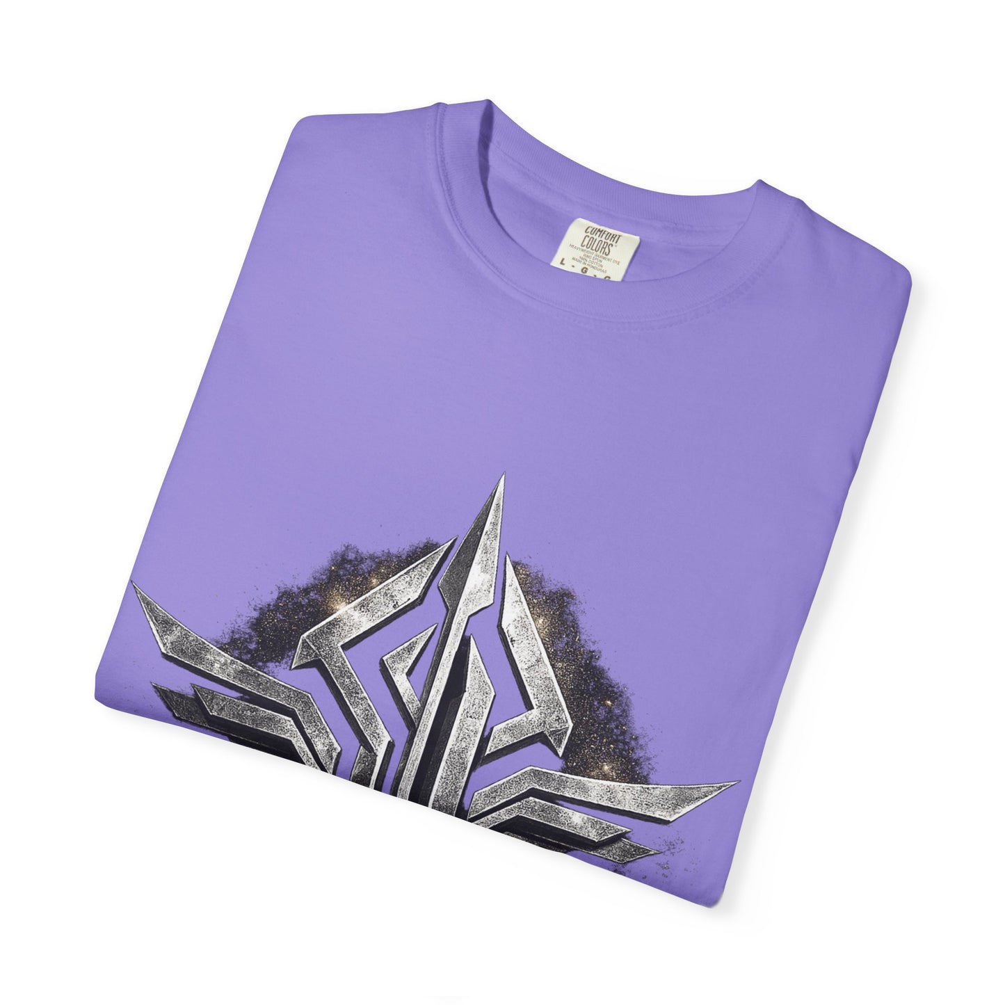 Futuristic Metal Emblem Graphic T‑Shirt