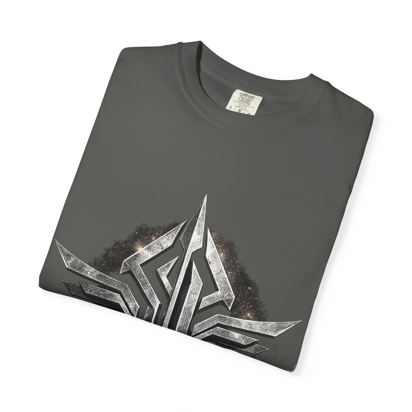 Futuristic Metal Emblem Graphic T‑Shirt