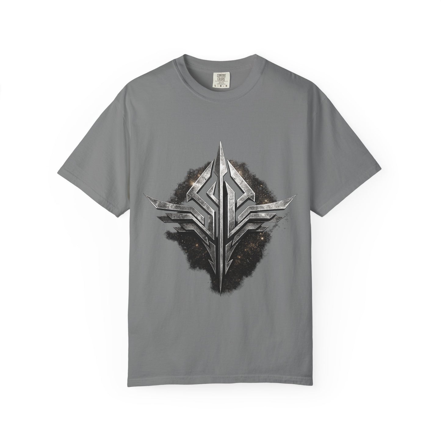 Futuristic Metal Emblem Graphic T‑Shirt