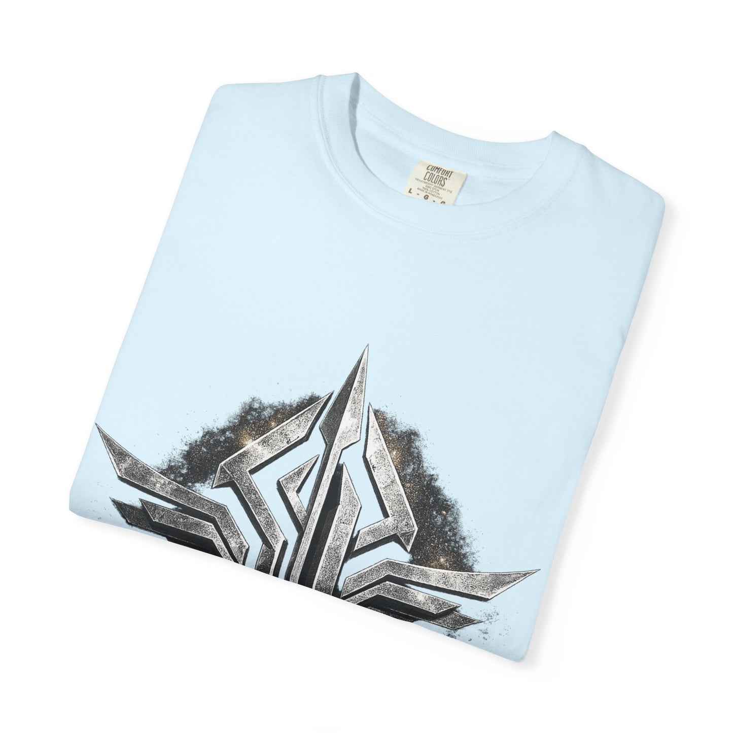 Futuristic Metal Emblem Graphic T‑Shirt