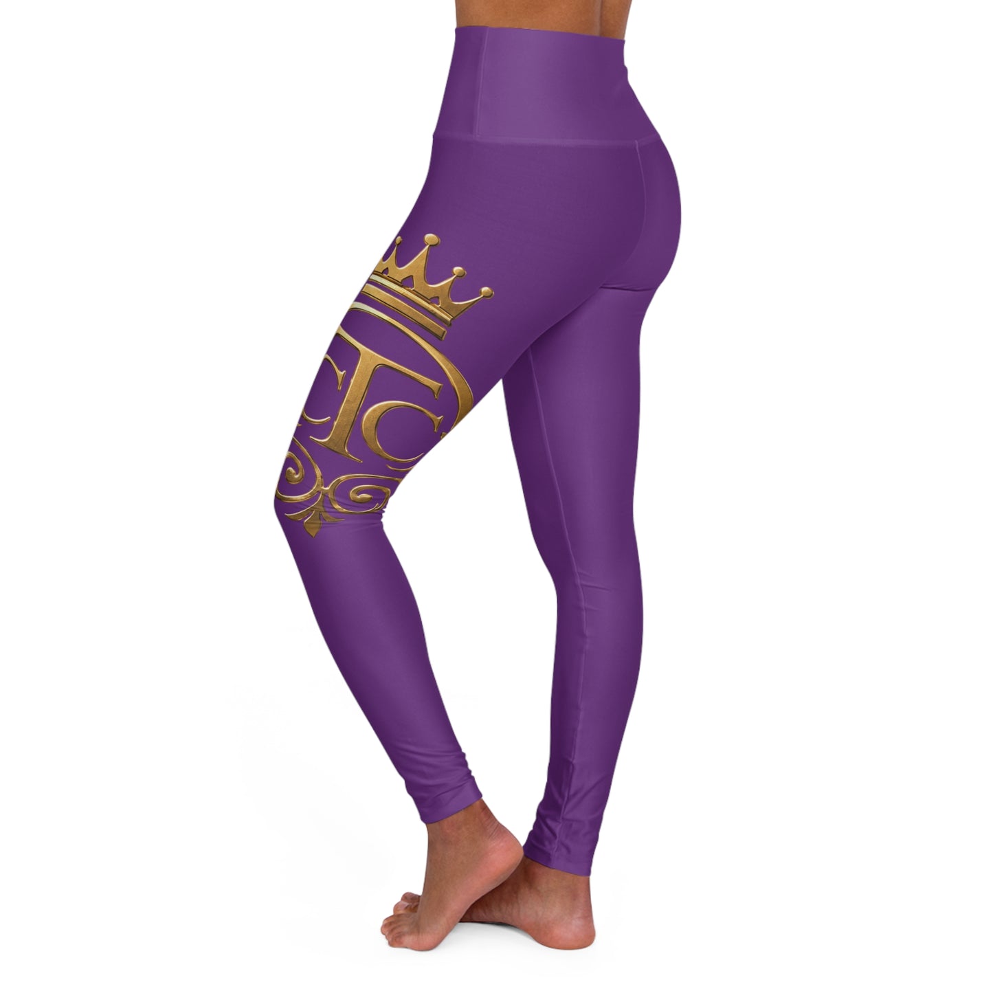 The Chic Co. Signature Gold Flourish High-Waist Yoga Leggings (Purple)