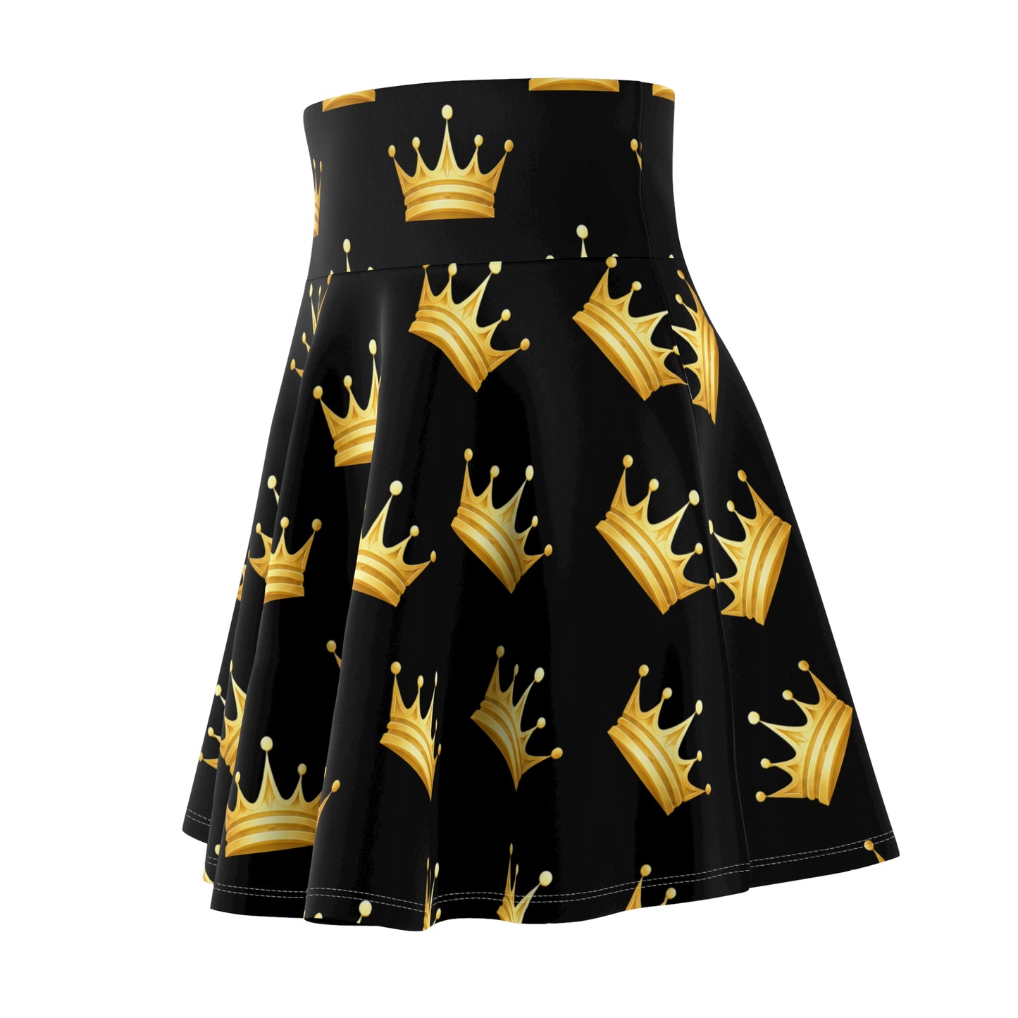 The Chic Co. Gold Crown Print Skater Skirt — Gold Royalty Pattern on Black