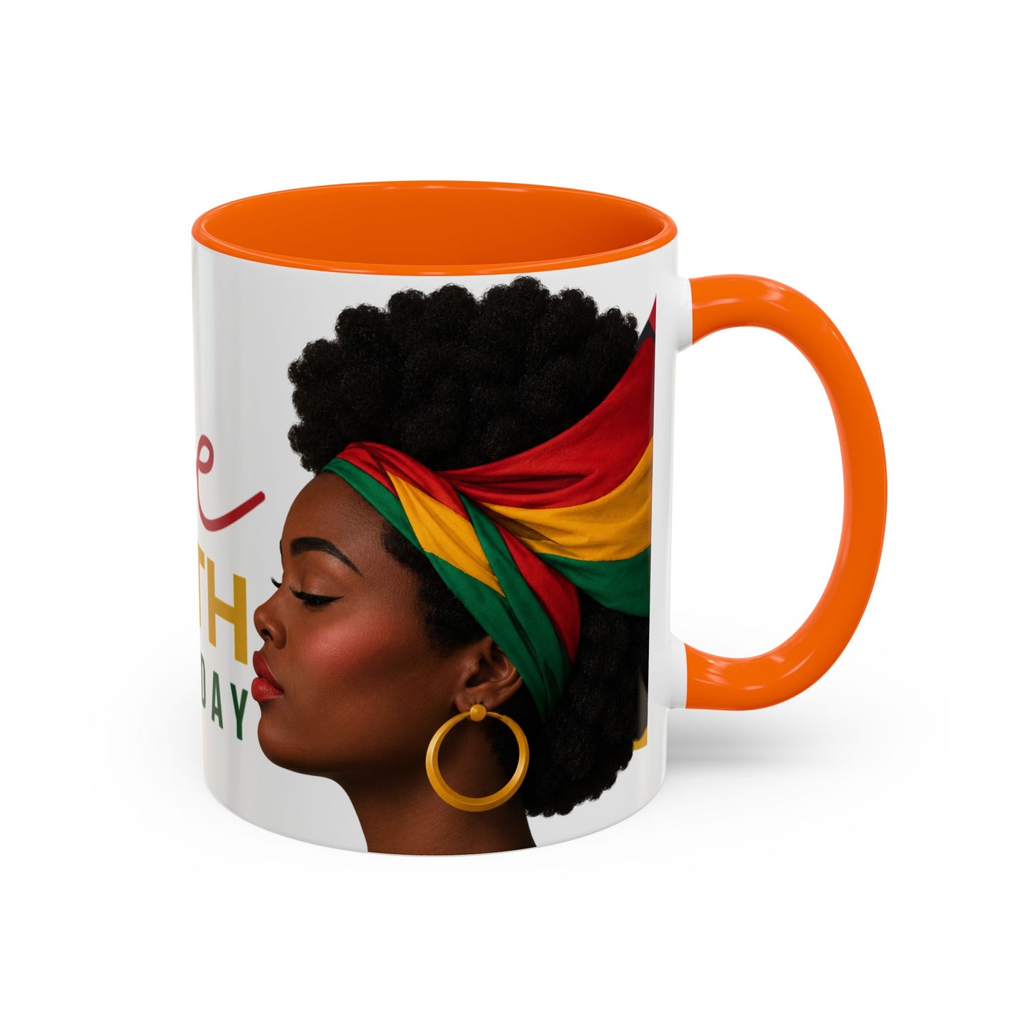 Juneteenth Coffee Mug — Black Woman Portrait "Juneteenth Freedom Day" Accent Mug