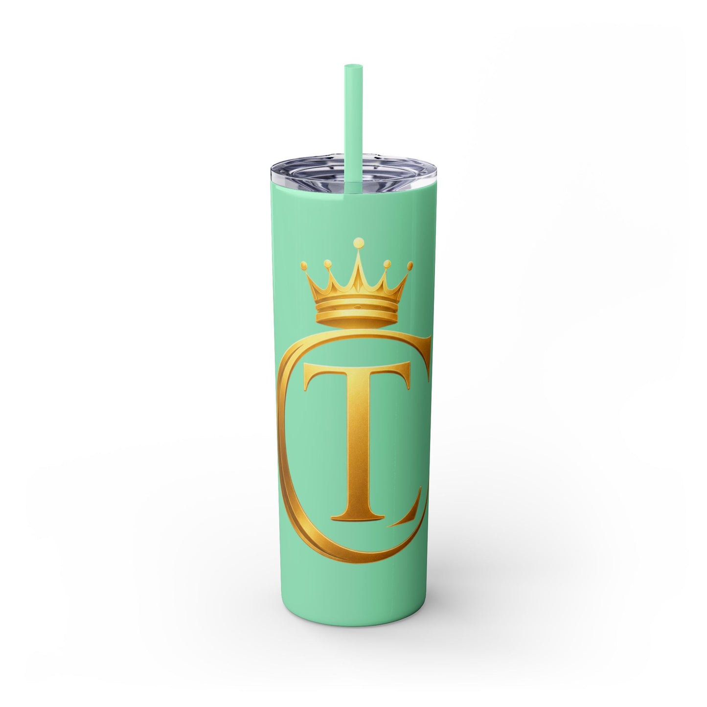 The Chic Co. Gold Crown Monogram Skinny Tumbler 20oz — Gold Stainless Straw