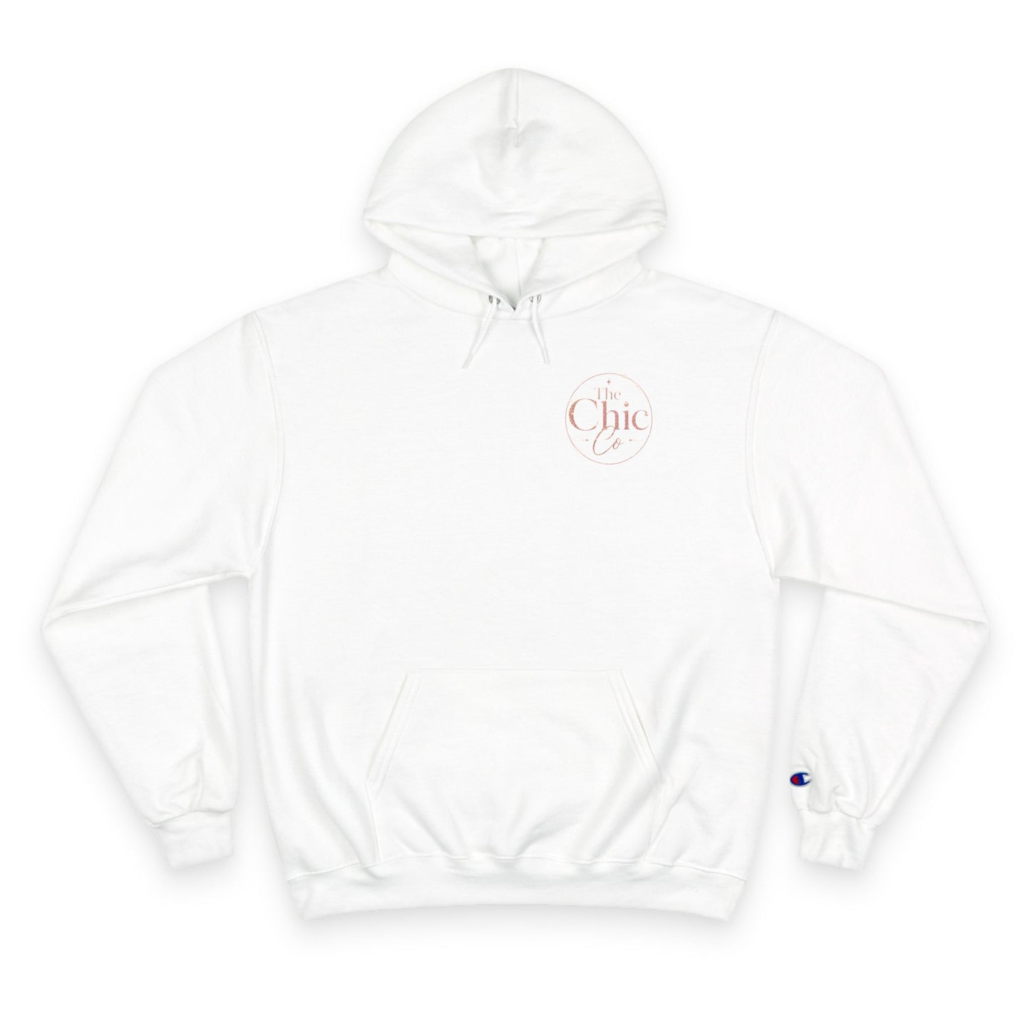 Chic Champion Hoodie — Minimal Script Chest Logo,