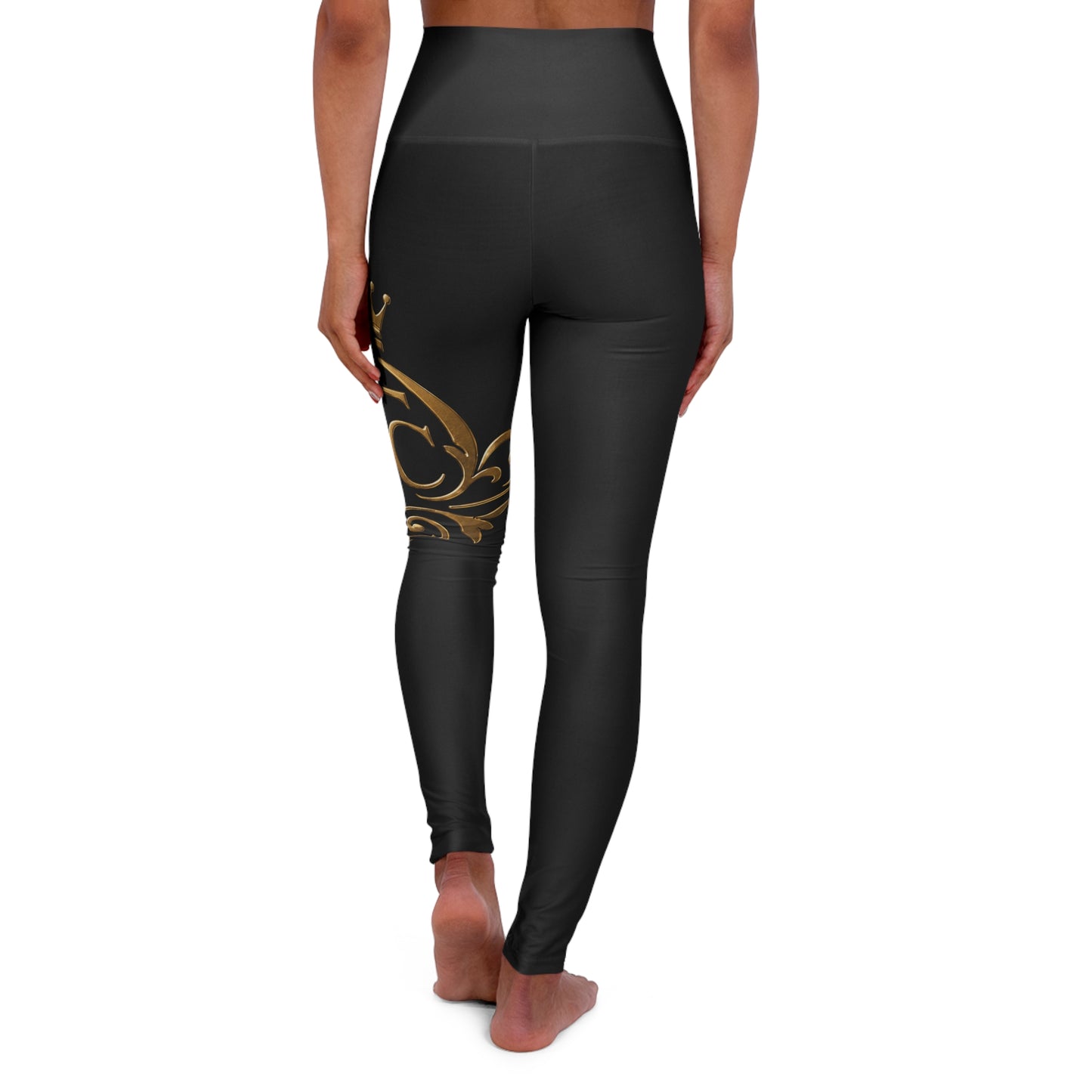 The Chic Co. Signature Gold Flourish High-Waist Yoga Leggings (Black)