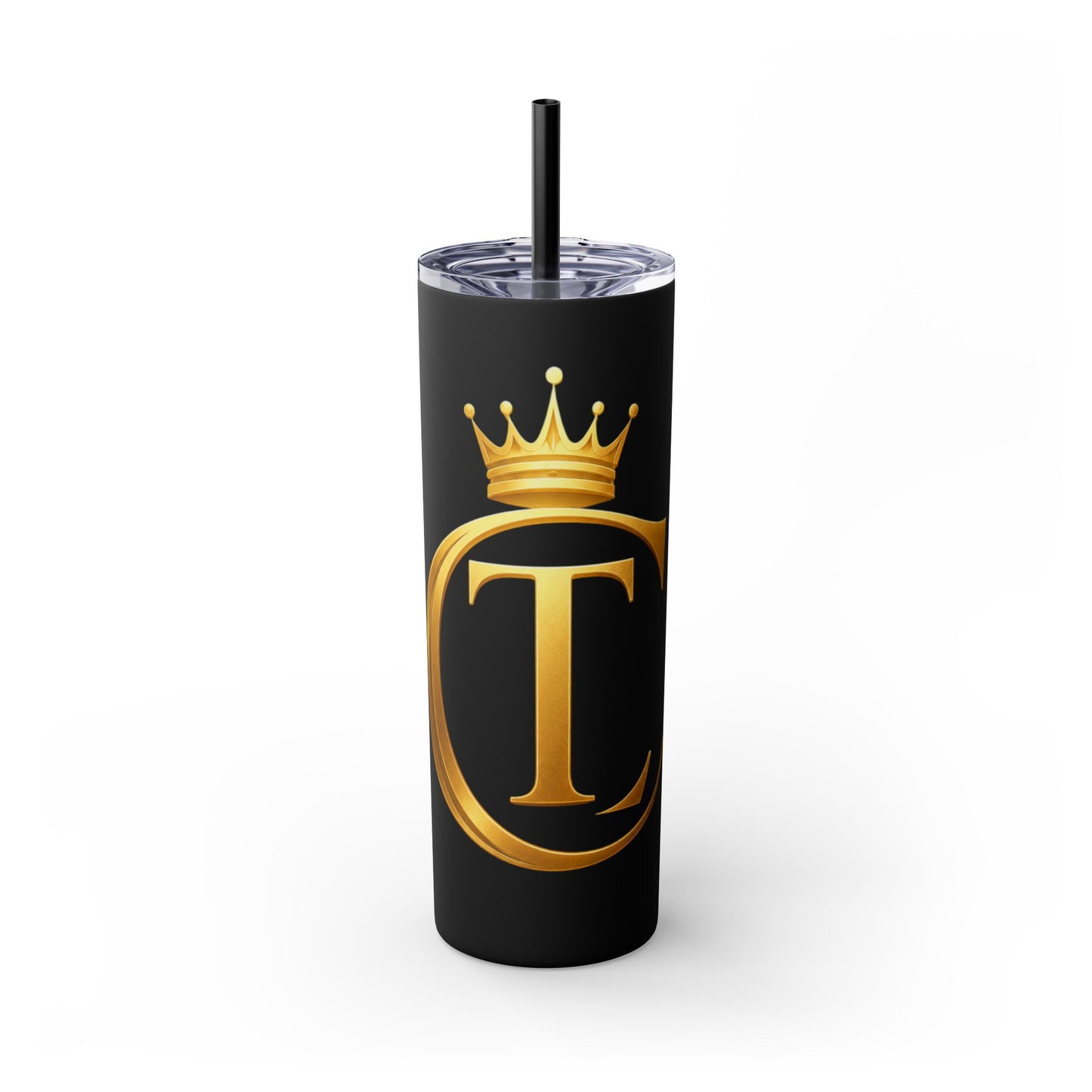 The Chic Co. Gold Crown Monogram Skinny Tumbler 20oz — Gold Stainless Straw