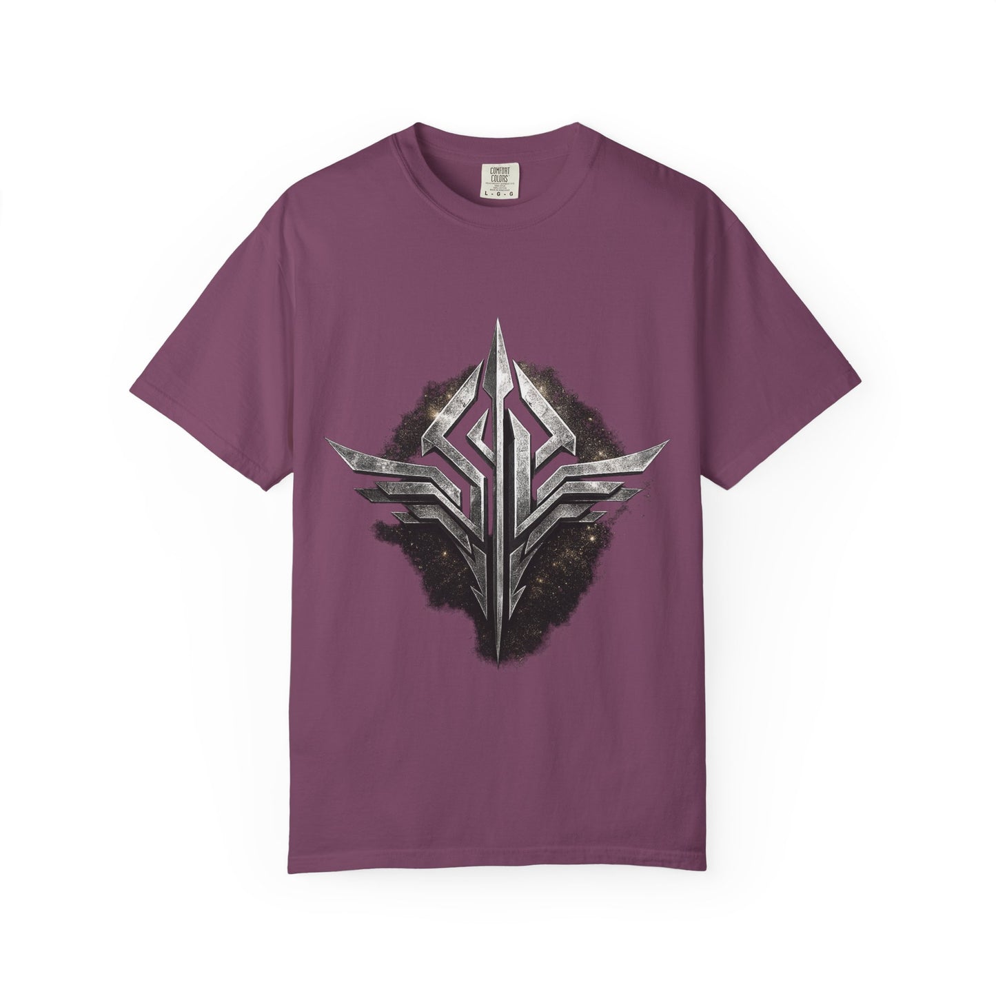 Futuristic Metal Emblem Graphic T‑Shirt