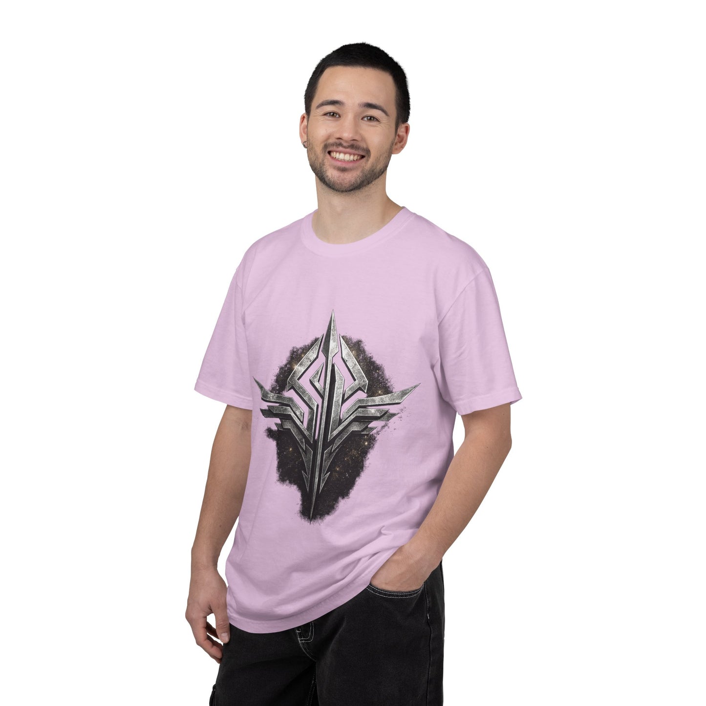 Futuristic Metal Emblem Graphic T‑Shirt