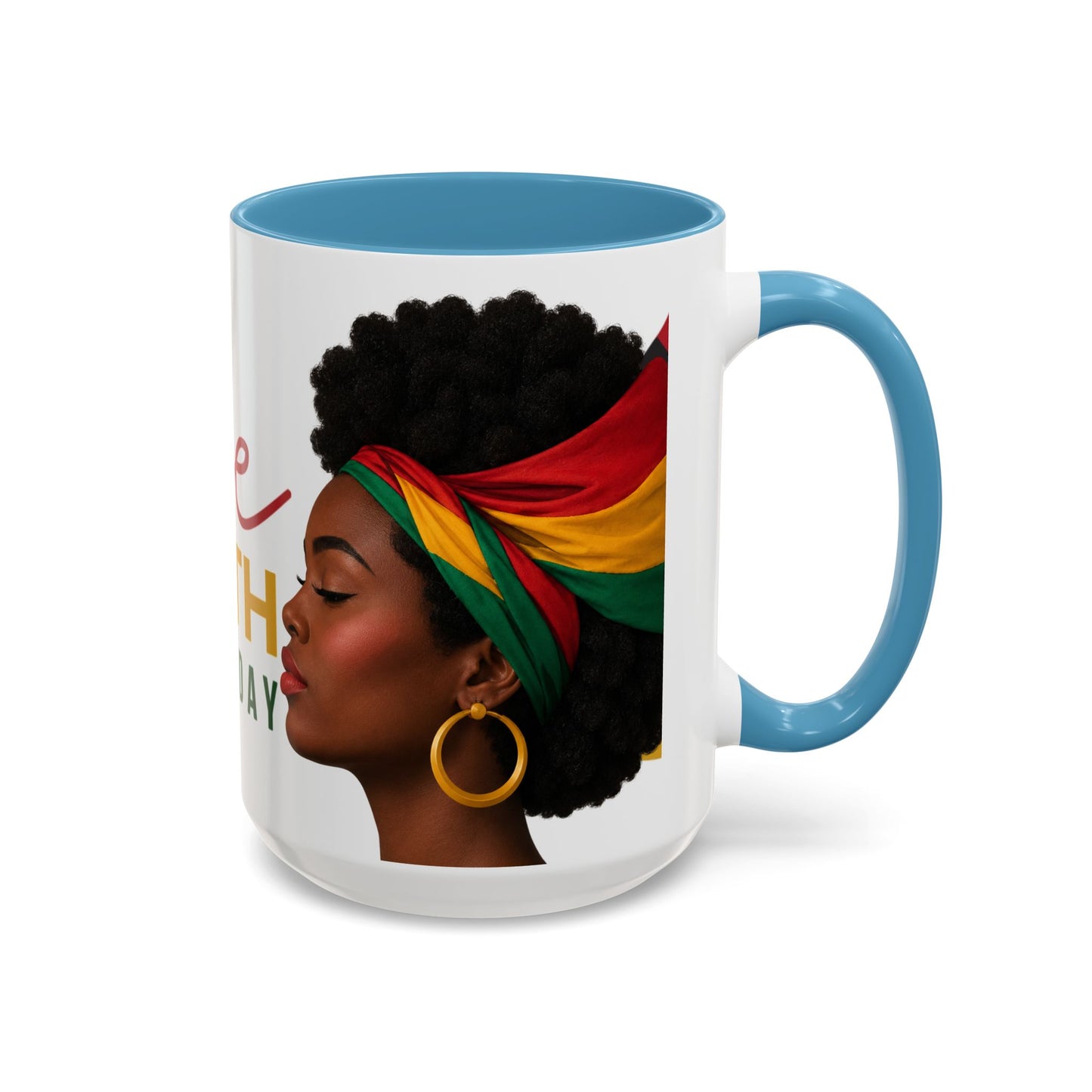Juneteenth Coffee Mug — Black Woman Portrait "Juneteenth Freedom Day" Accent Mug