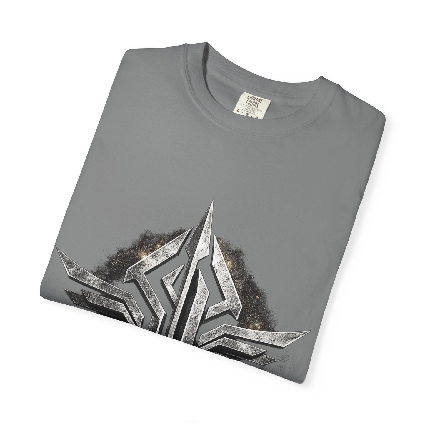 Futuristic Metal Emblem Graphic T‑Shirt