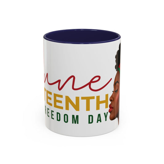 Juneteenth Coffee Mug — Black Woman Portrait "Juneteenth Freedom Day" Accent Mug