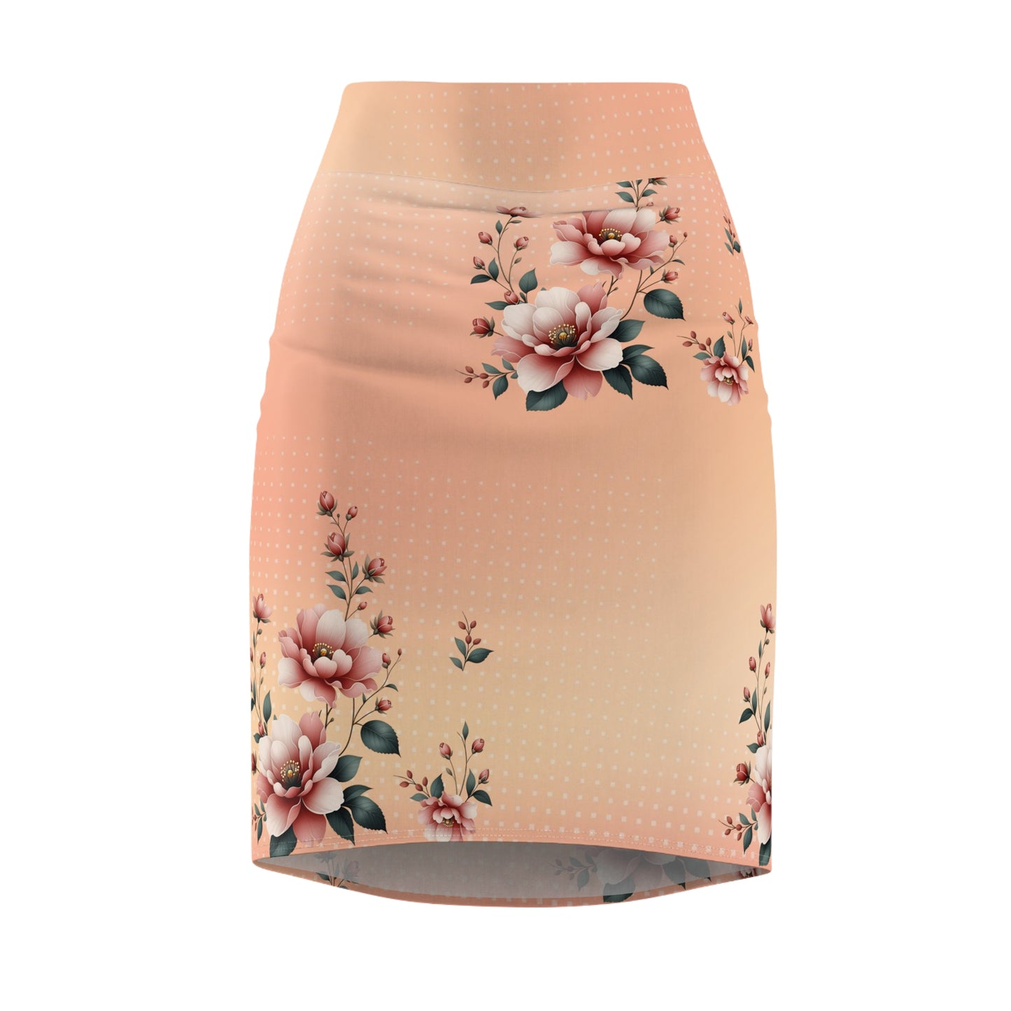 Peach Floral Pencil Skirt — Vintage Rose Print Women's Skirt