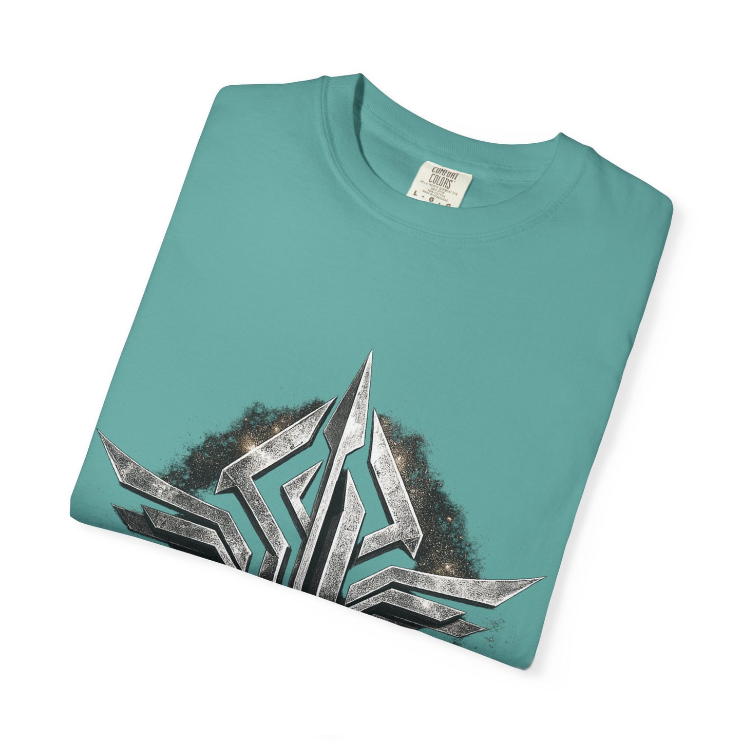 Futuristic Metal Emblem Graphic T‑Shirt