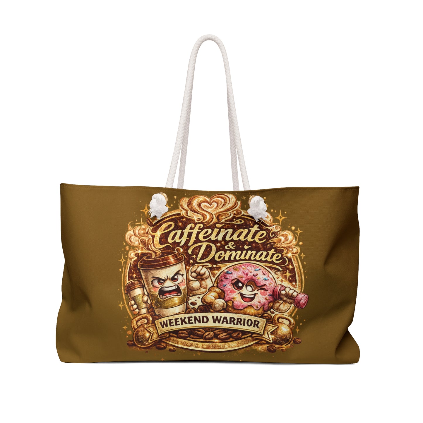 Weekender Bag — "Caffeinate & Dominate" Weekend Warrior Coffee & Donut Travel Tote