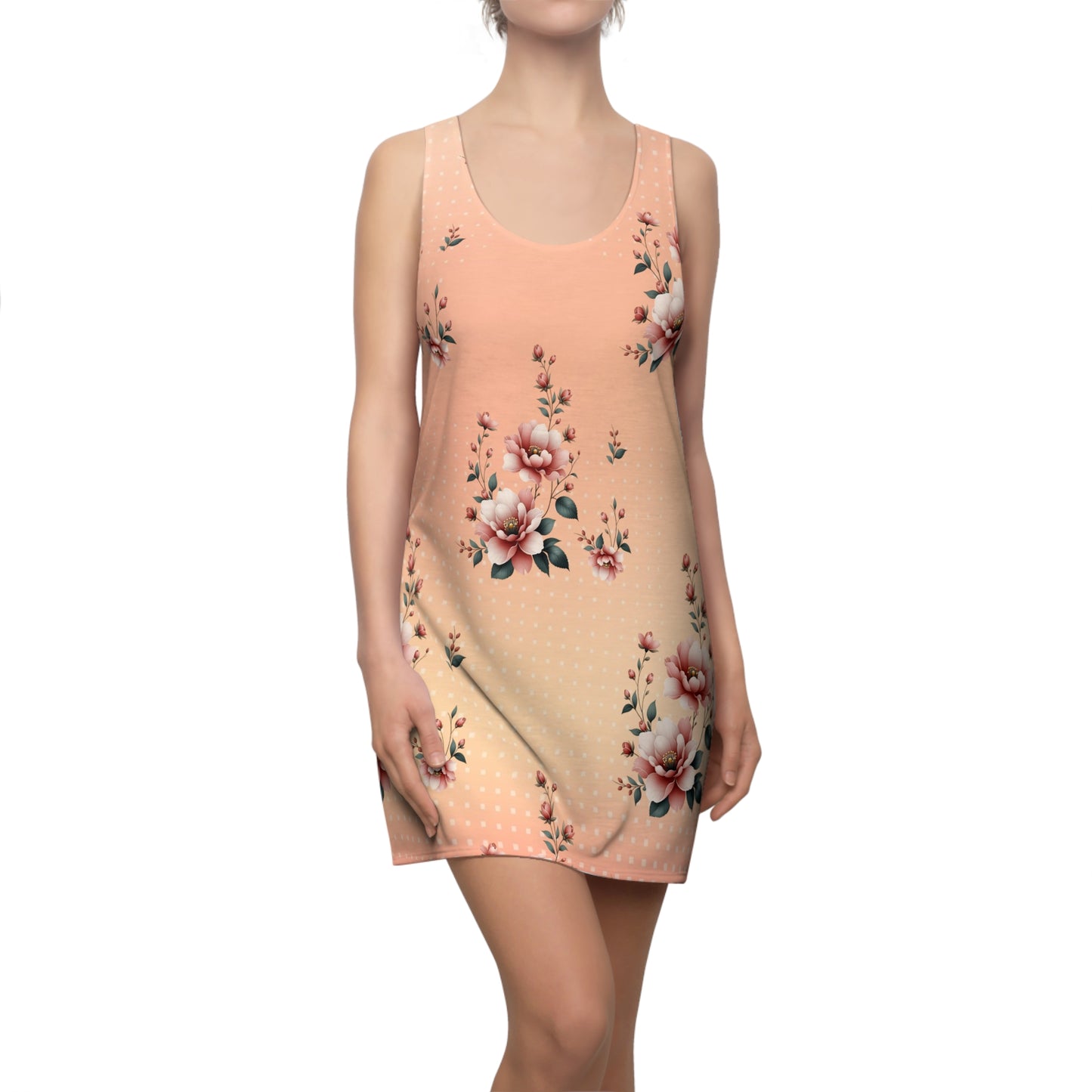Floral Peach Racerback Dress – Vintage Rose All-Over Print