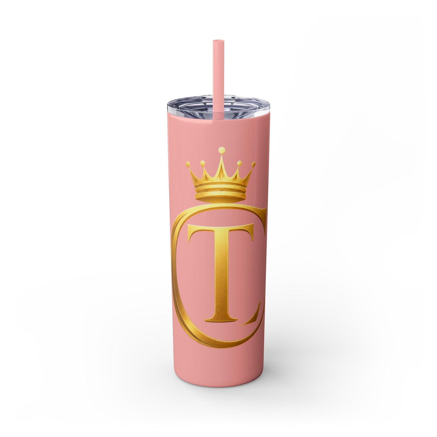 The Chic Co. Gold Crown Monogram Skinny Tumbler 20oz — Gold Stainless Straw