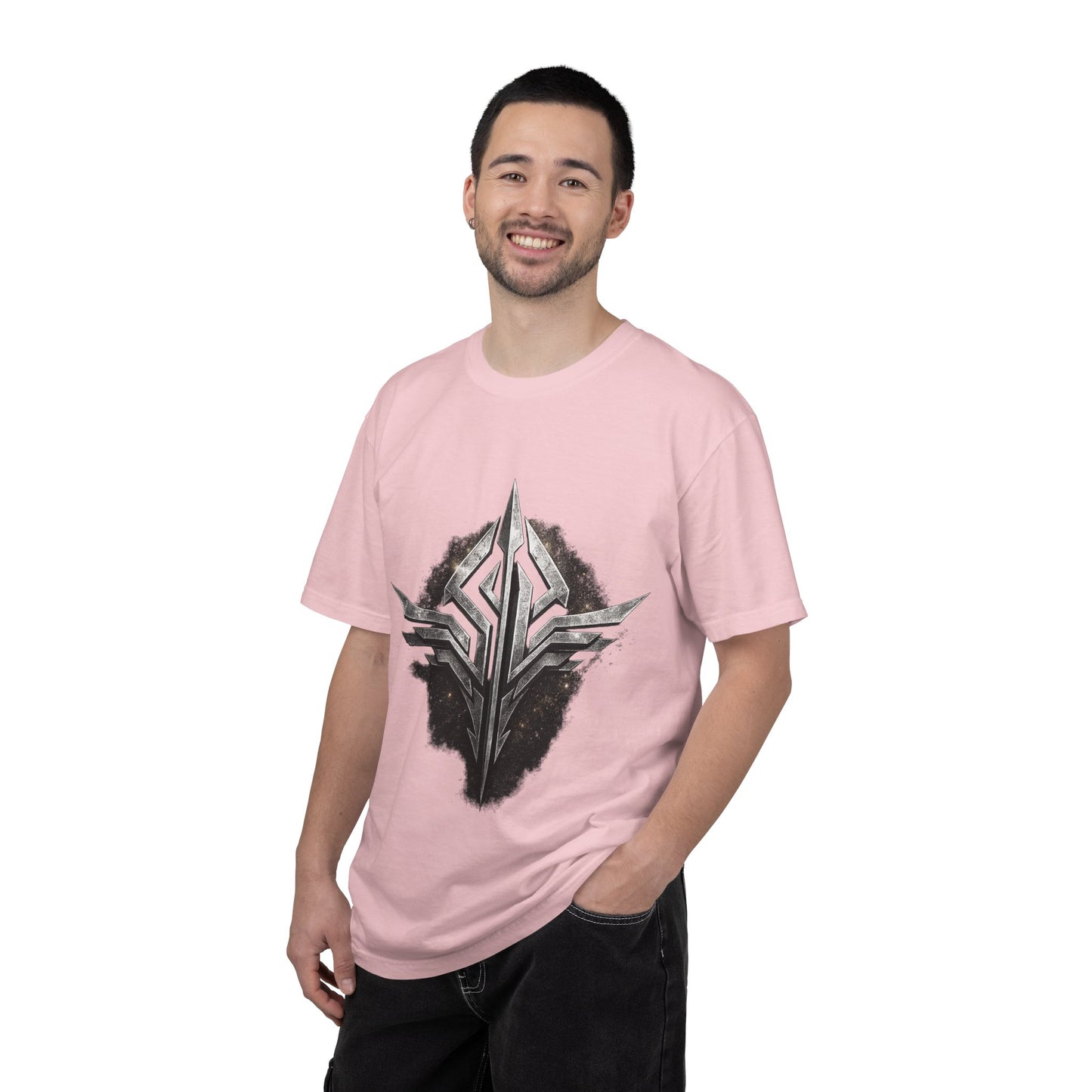 Futuristic Metal Emblem Graphic T‑Shirt
