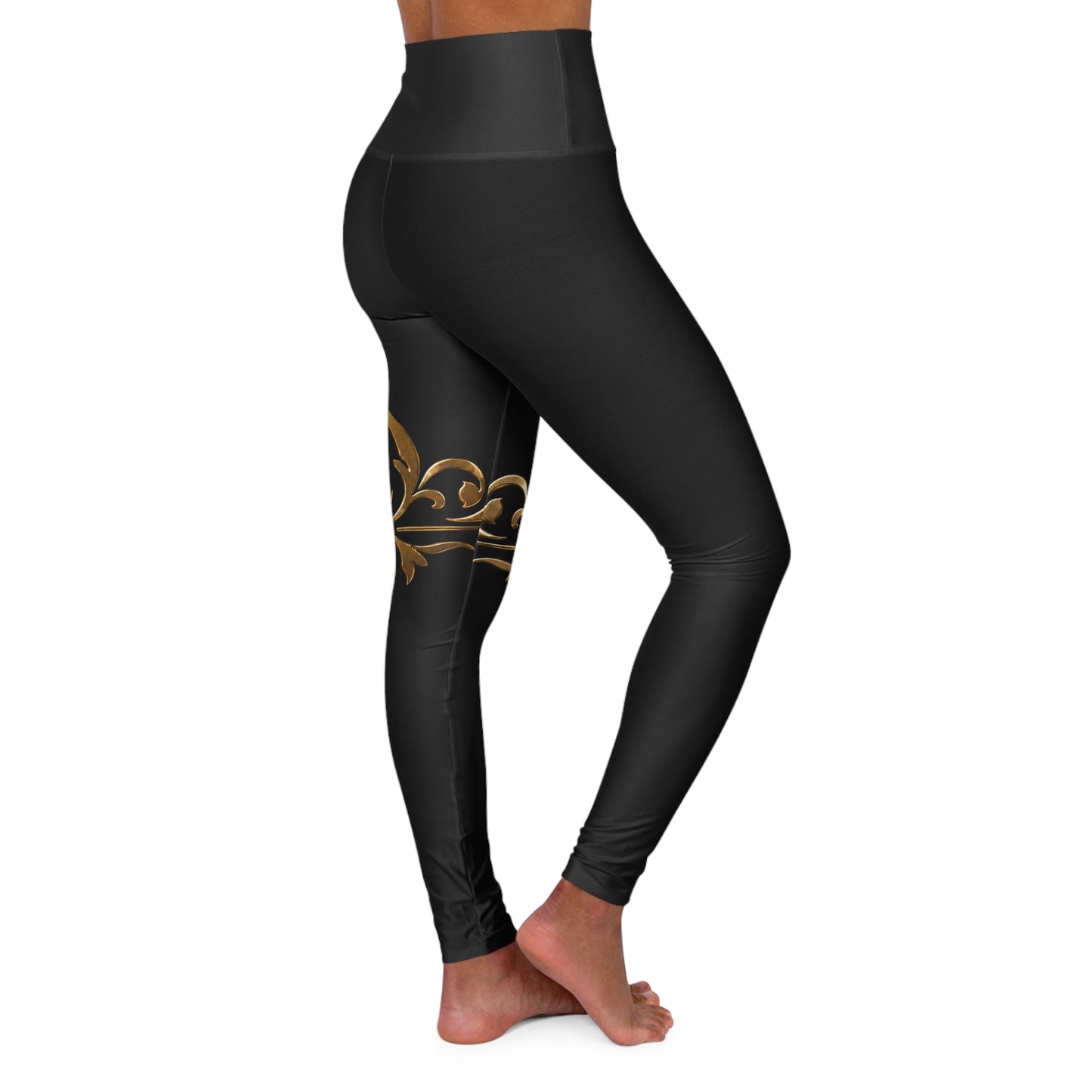 The Chic Co. Signature Gold Flourish High-Waist Yoga Leggings (Black)