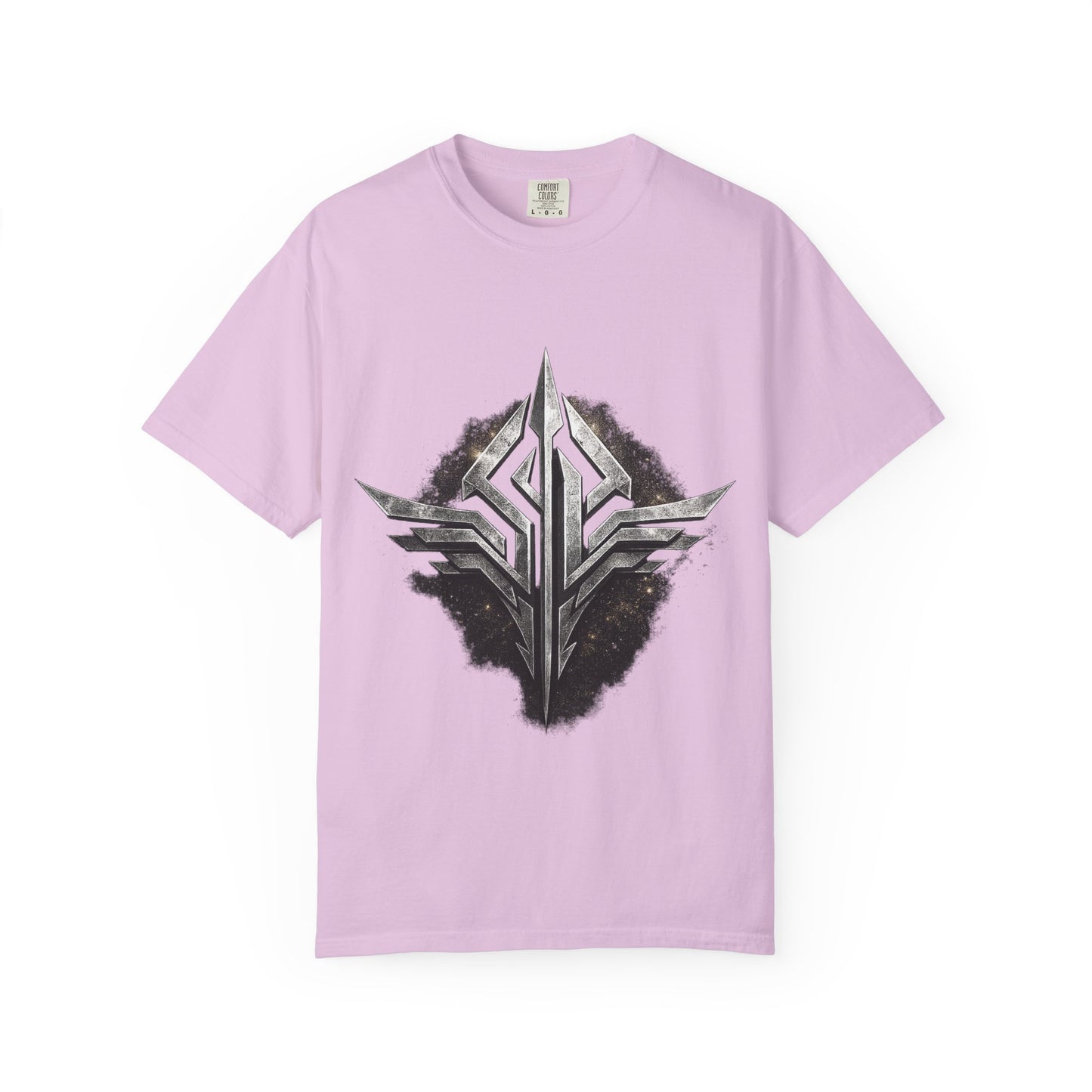 Futuristic Metal Emblem Graphic T‑Shirt