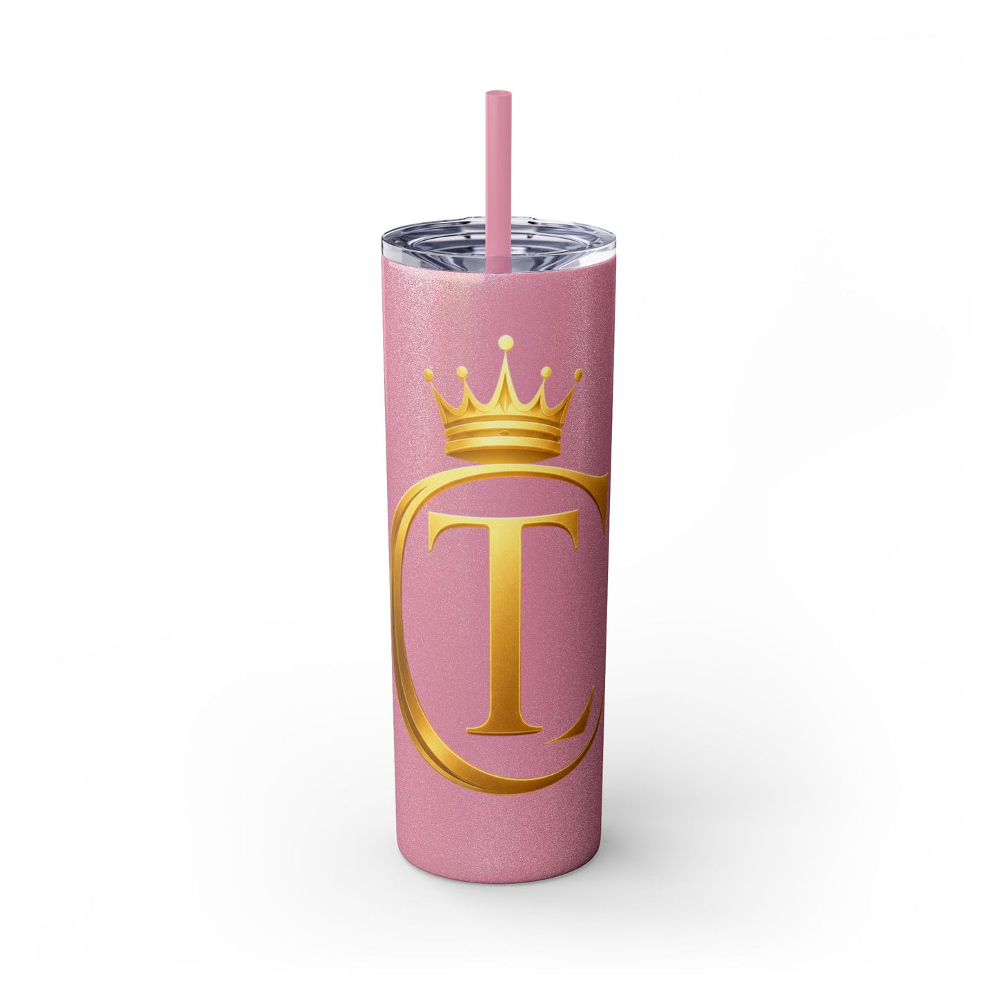 The Chic Co. Gold Crown Monogram Skinny Tumbler 20oz — Gold Stainless Straw