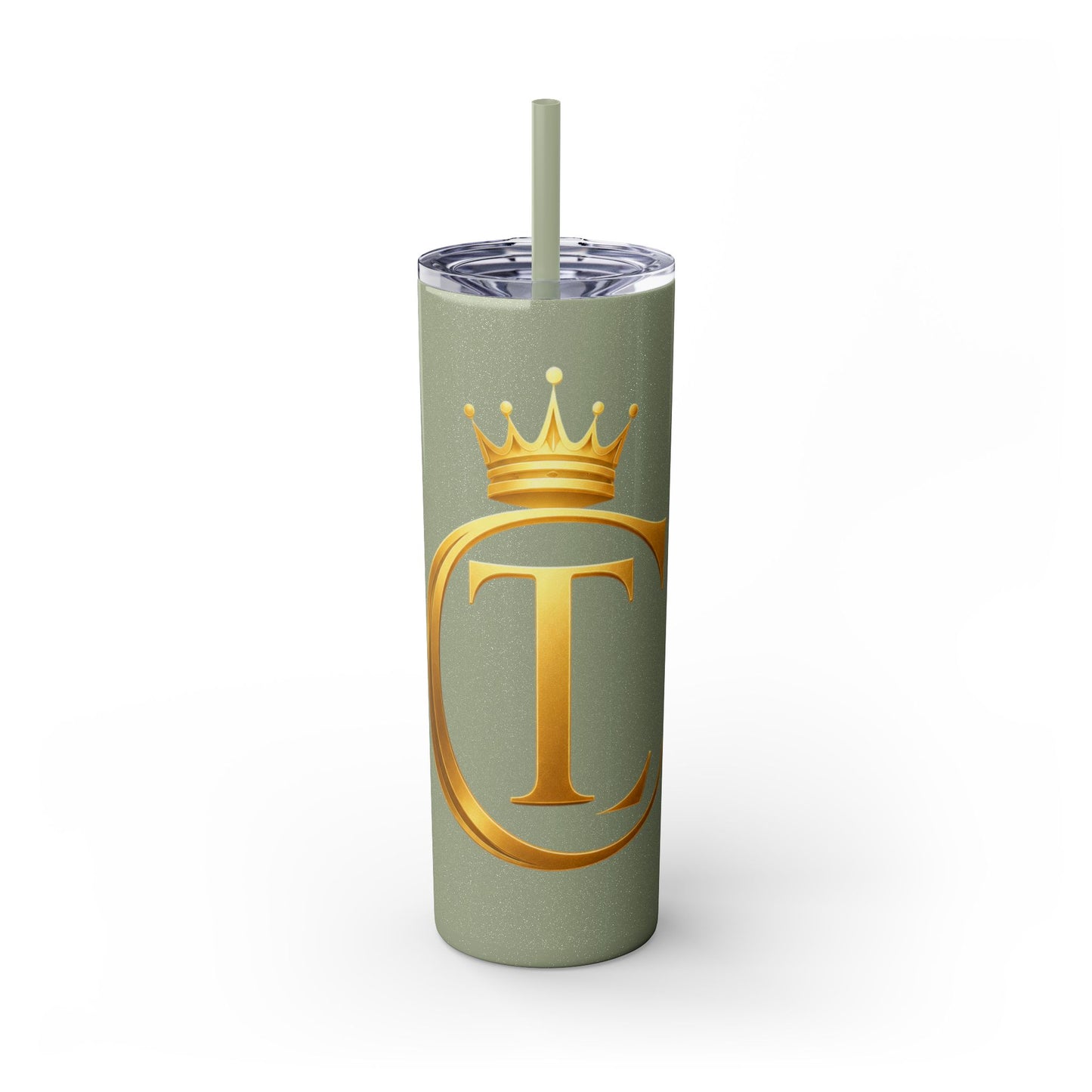 The Chic Co. Gold Crown Monogram Skinny Tumbler 20oz — Gold Stainless Straw