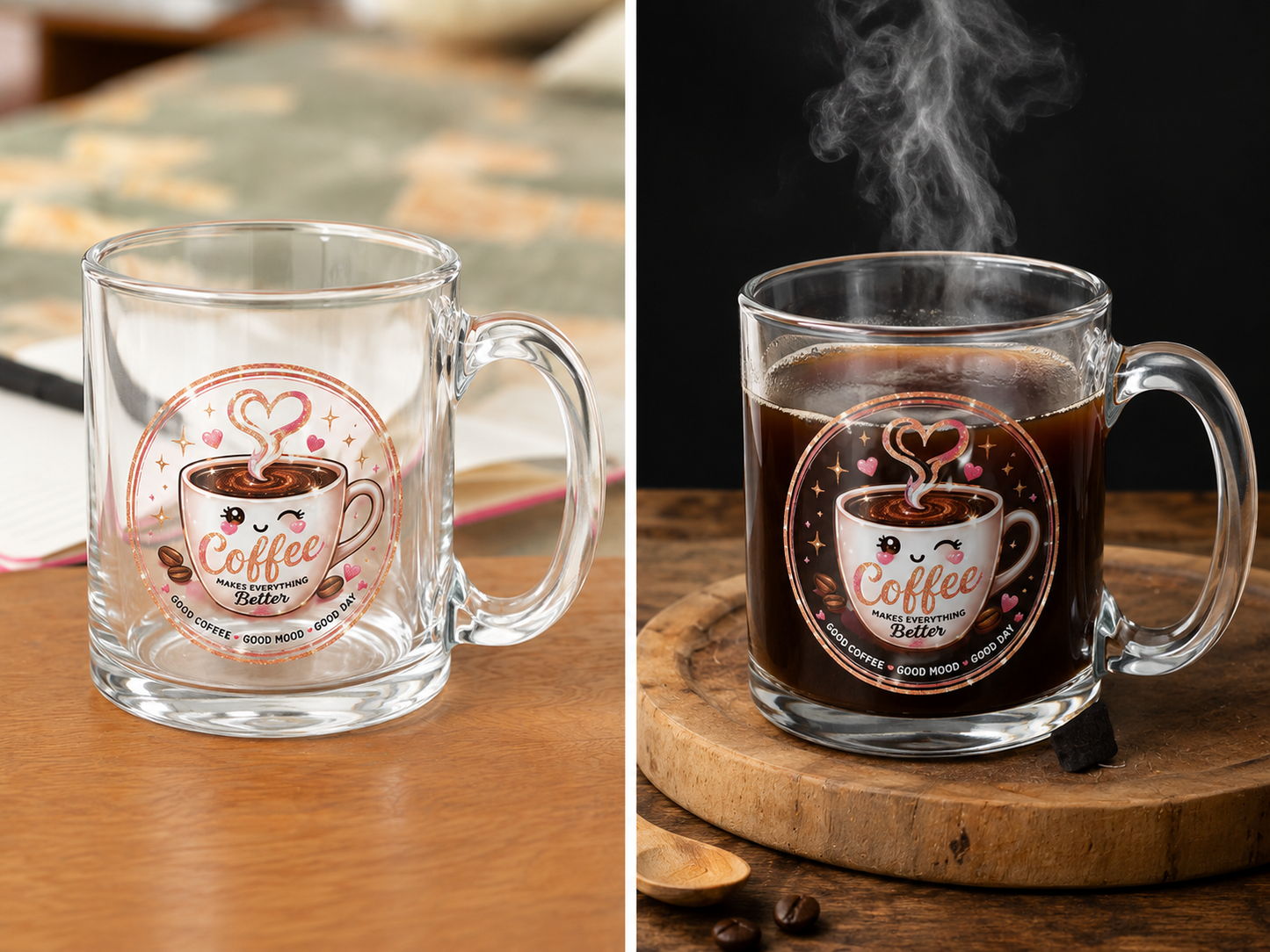 “Coffee Makes Everything Better” Engraved Glass Mug – 12.25 oz