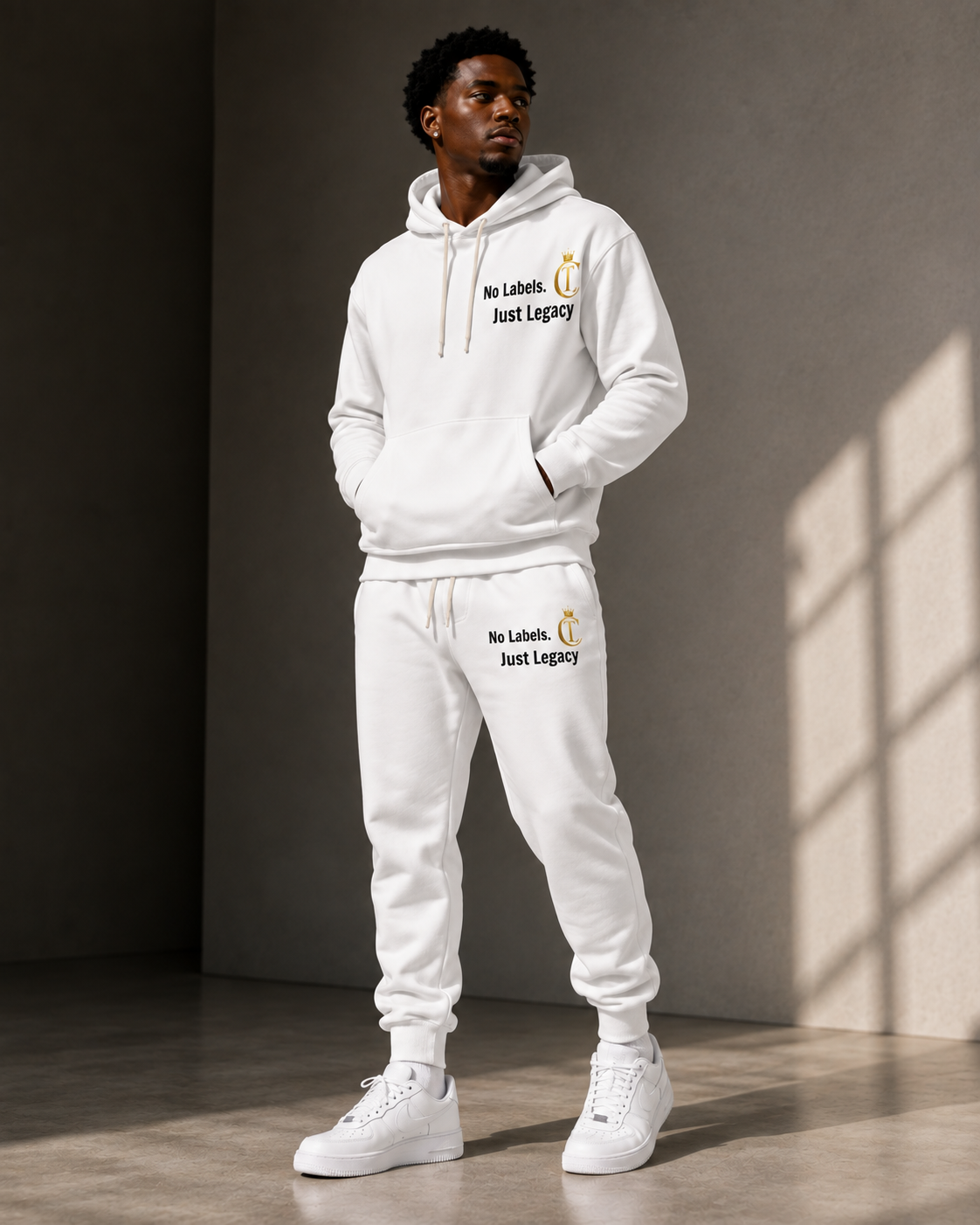 No Labels Just Legacy Athletic Joggers — The Chic Co. Gold Crown Monogram Sweatpants