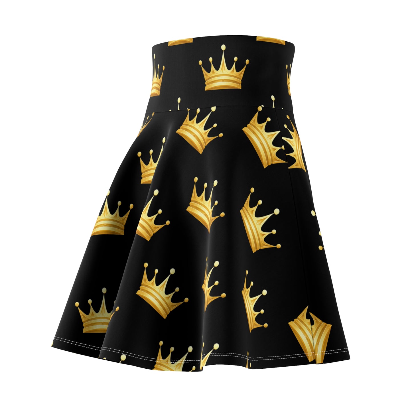 The Chic Co. Gold Crown Print Skater Skirt — Gold Royalty Pattern on Black
