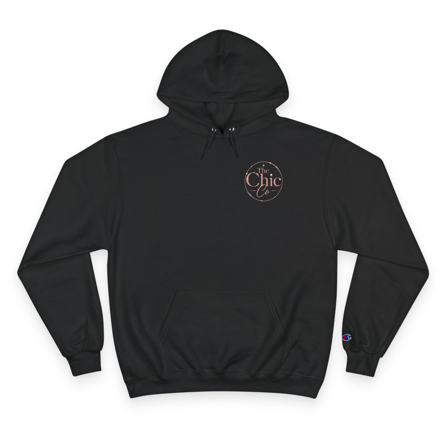 Chic Champion Hoodie — Minimal Script Chest Logo,